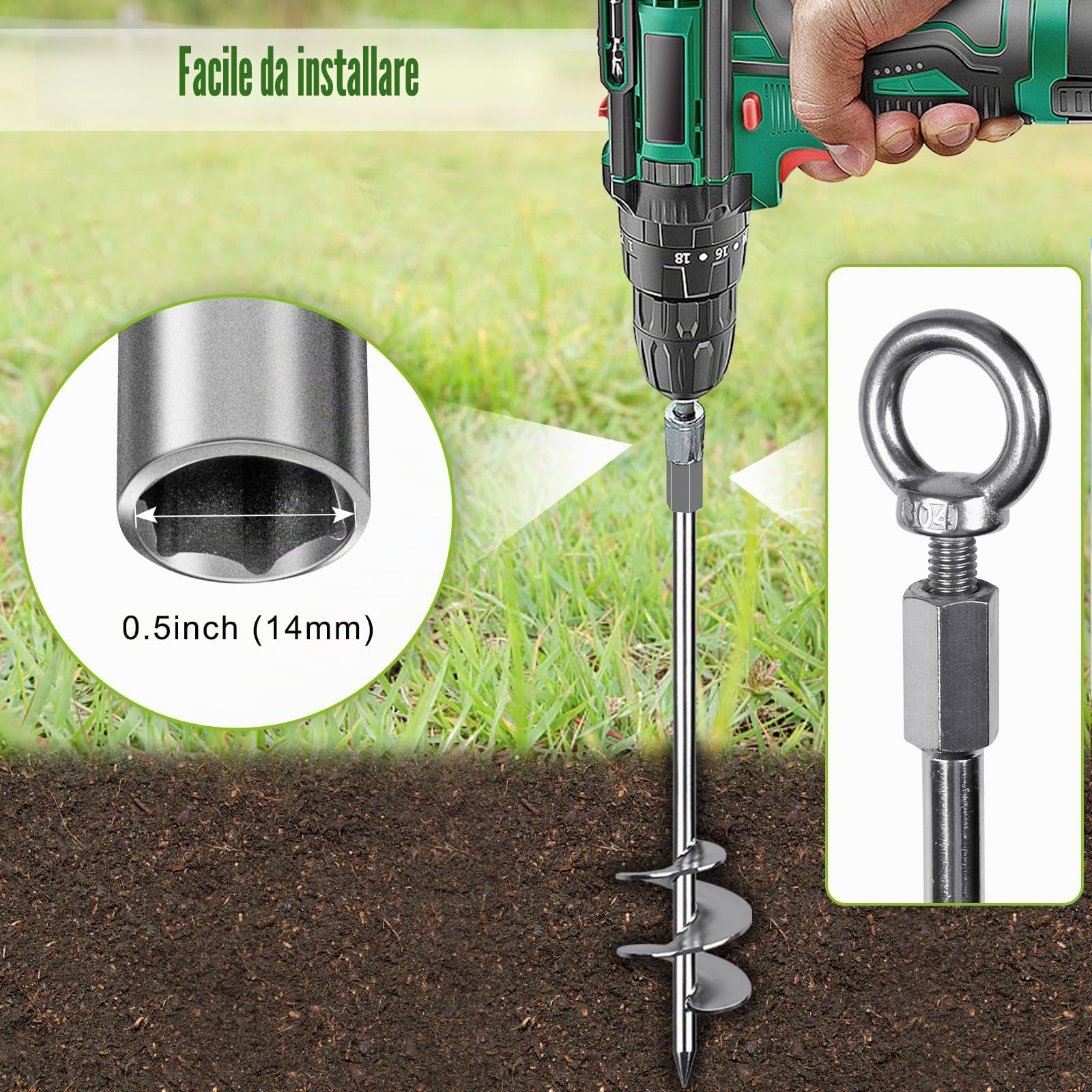 Insaga Ancoraggio a terra completamente saldato, 76,2 cm, ancoraggio a spirale per terra, resistente, set di ancoraggi per altalena, 4 pezzi, resistenti al vento, con cinghie per fissare animali,