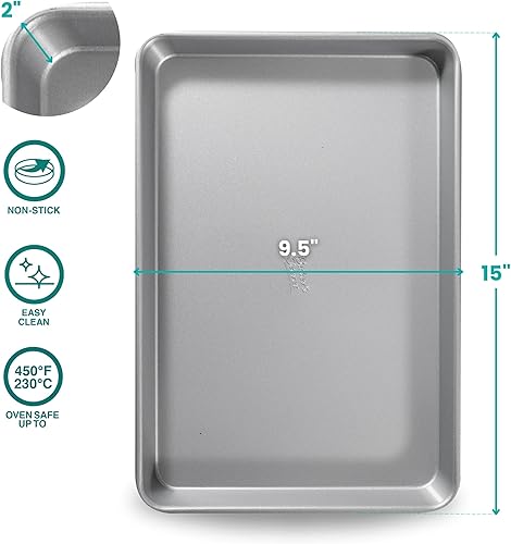 Miniatura 2 de Baker's Secret - Bandeja antiadherente para galletas de 15 x 9.5 pulgadas, de acero aluminizado, tamaño mediano, con 2 capas de revestimiento de
