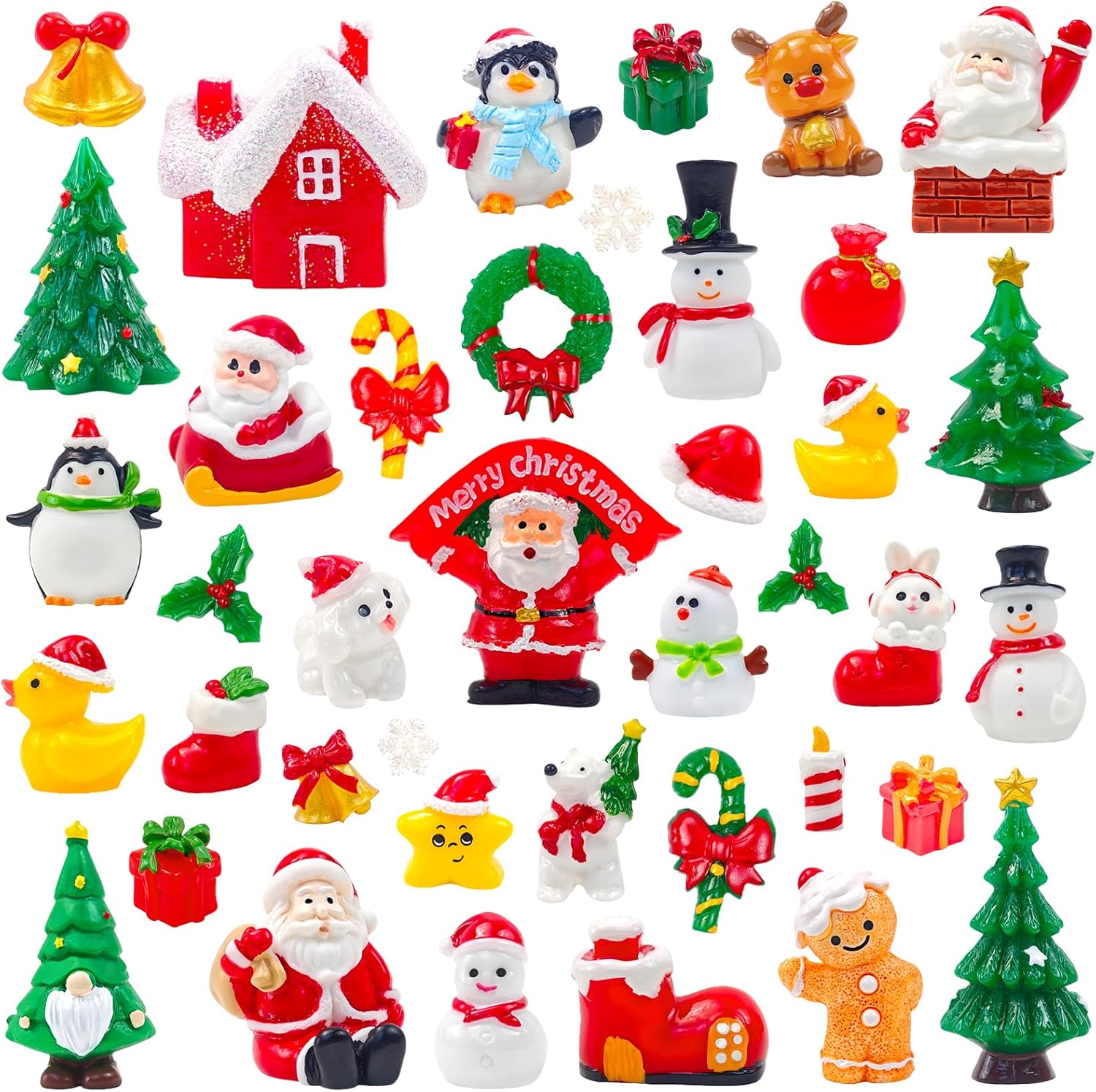 42 Pcs Mini Christmas Figurines Tiny Resin Santa Claus Snowman Xmas Miniature Figures for Holiday DIY Crafts Garden Micro Landscape Party Home Table Decor