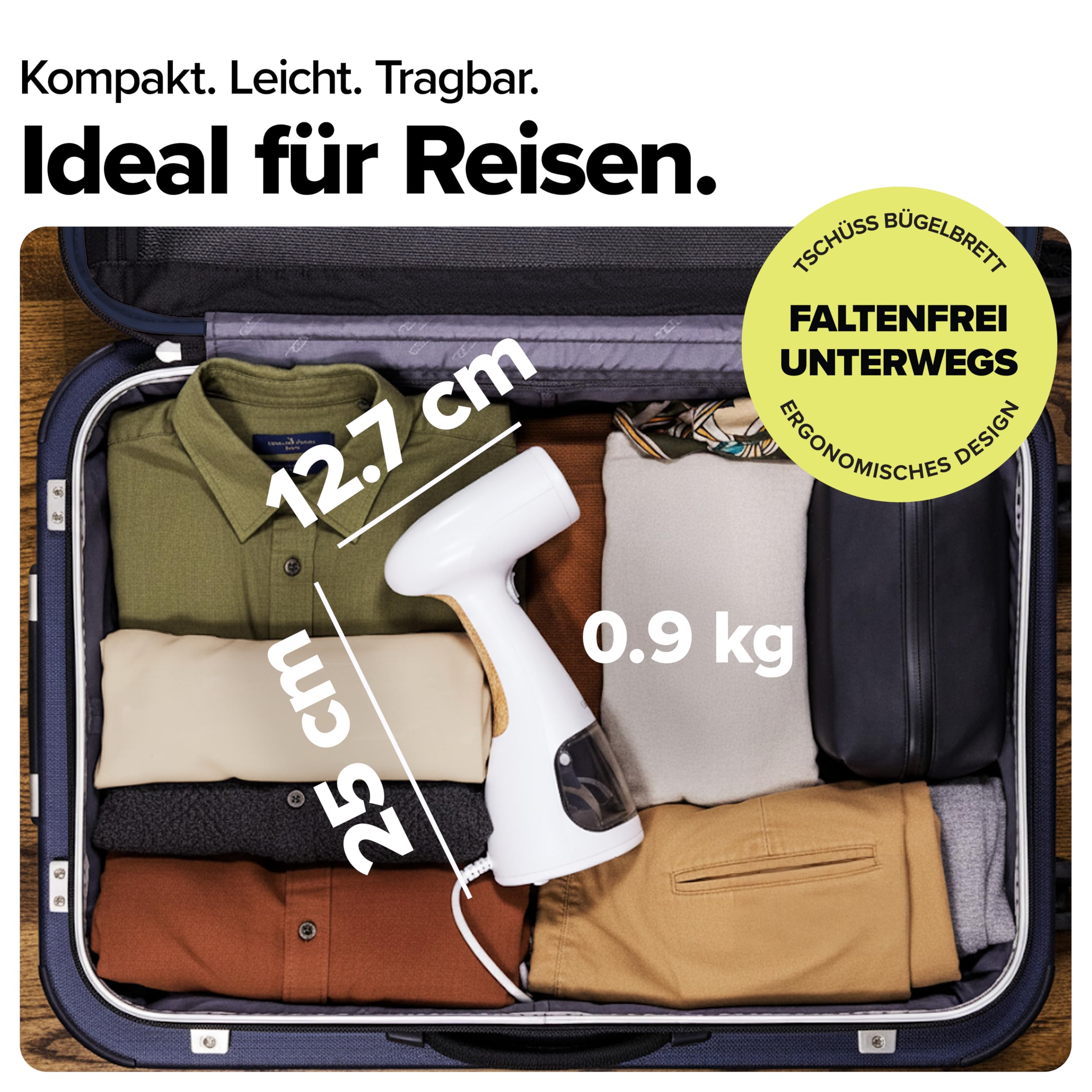 Dupray Voila 3-in-1 Dampfglätter mit Aufsatz, 1200 Watt, Tragbarer Stoff- und Kleidungsdampfer, Reisedampfglätter, Travel Steam Iron, Trockendampf, Schnellaufheizung, Dampfbügeleisen, weiß