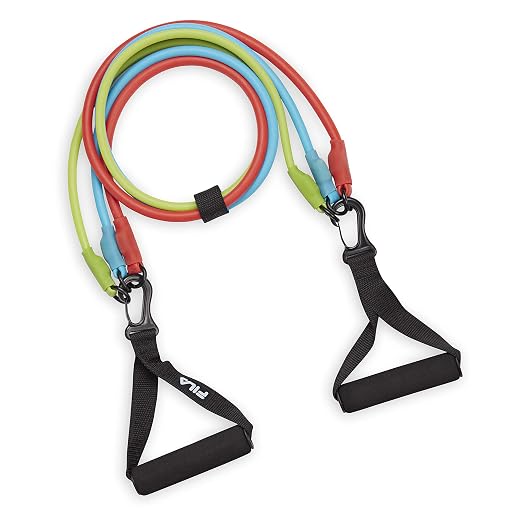 FILA Accessories 3-in-1 Tube Resistance Bands with Handles - 3 Adjustable Exercise Band Levels - Pull Up Bands for Workouts, Physical Therapy, Fitness at Home, Gym, and Outdoors