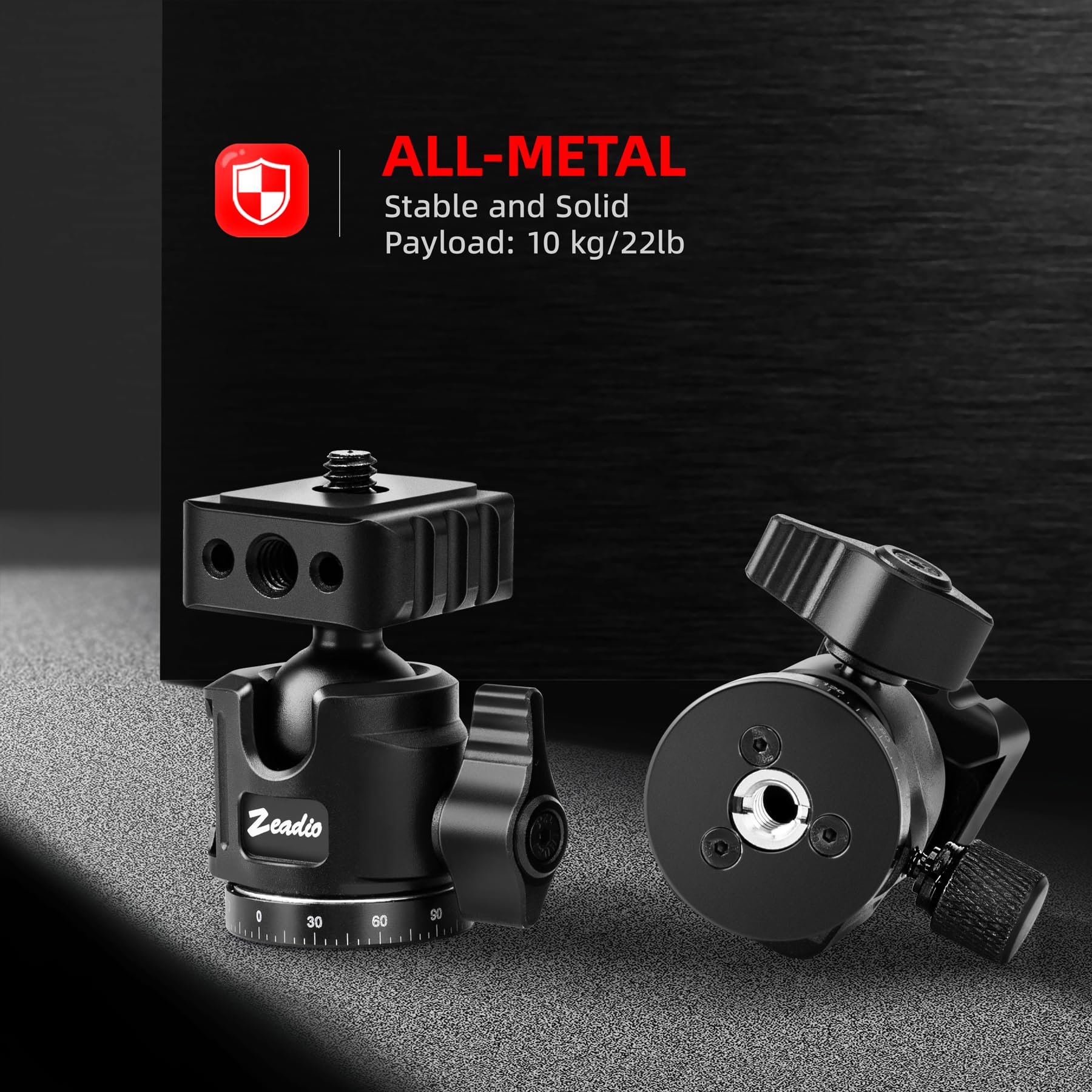 Zeadio Professioneller Kugelkopf-Adapter mit 360°-Rotation, 1/4"-Gewinde und 3/8"-Stativgewinde – Universelle Kamerabefestigung und Stativkopf