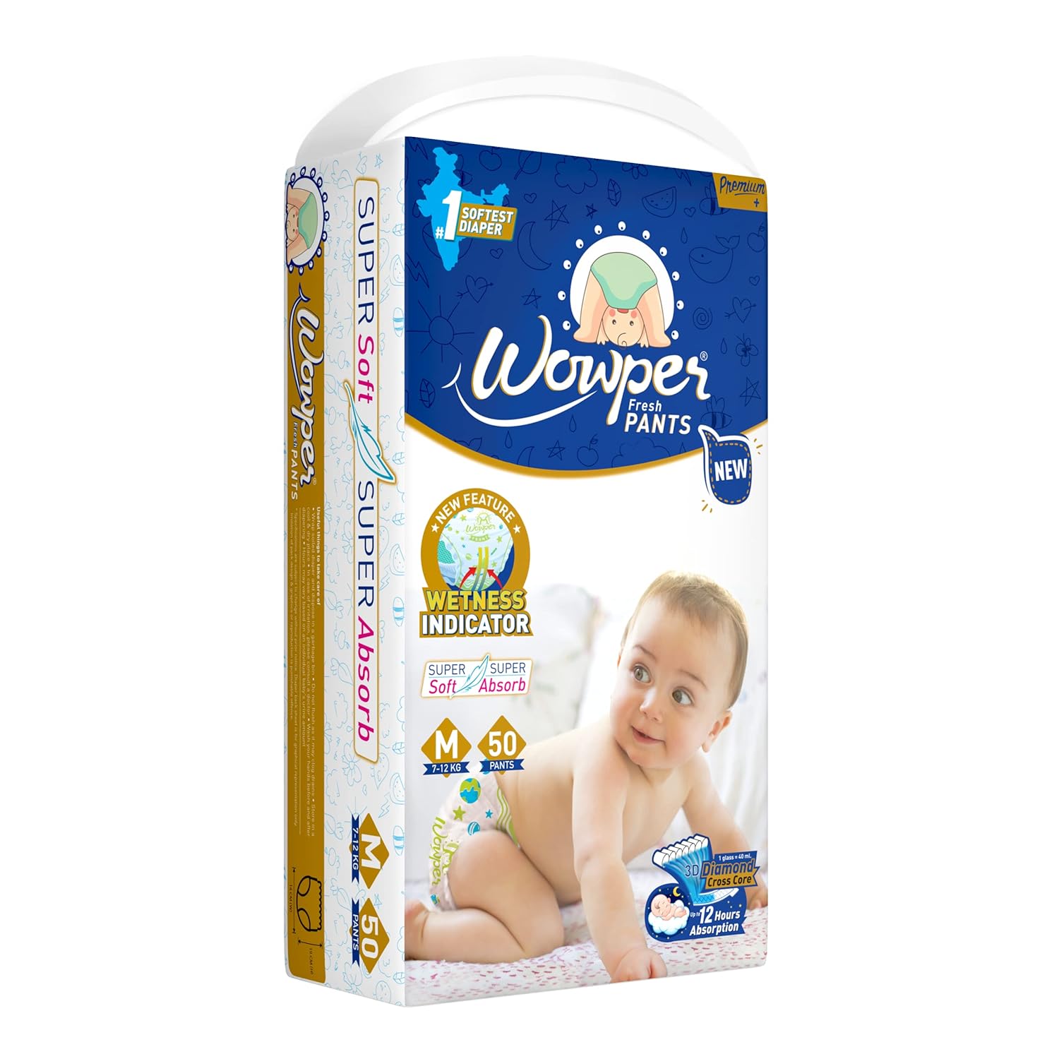 Buy Wowper Baby Diapers M 50 count Wetness Indicator Anti Rash up to 12 hrs Absorption 7