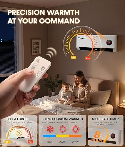 Miniatura 4 de WH719S - Calentador de pared inteligente - 1500 W, Alexa, control remoto, termostato, temporizador de 24 horas, oscilación de 120