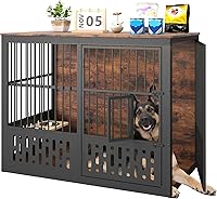 Vista 10 de Mueble de Jaula para Perros de 48 Pulgadas XXL, Perrera de Madera a Prueba de Mordeduras con Ventana Interactiva, Cuencos Ajustables 360°