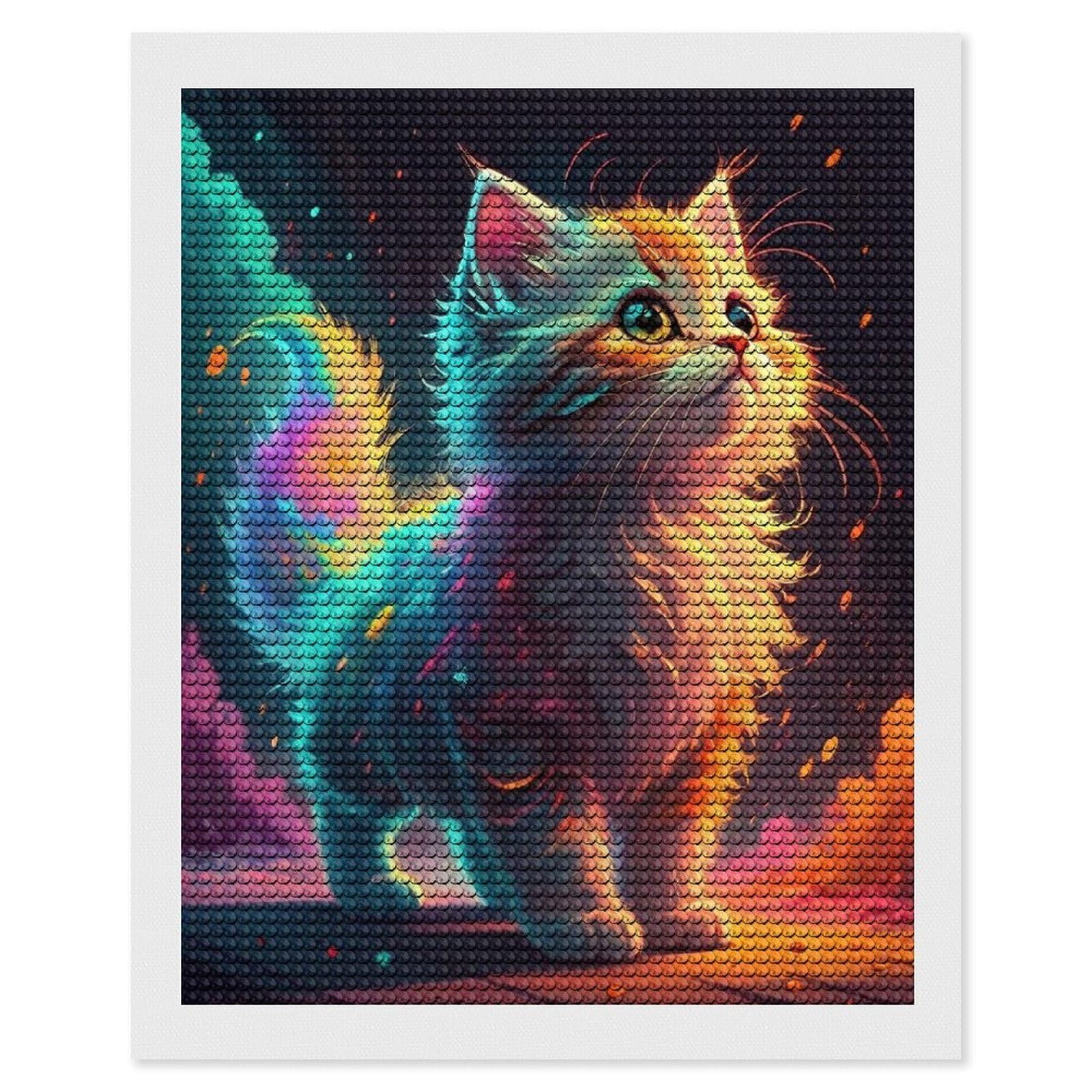Junmoney Vibrant Rainbow Kitten Diamond Painting Canvas Kit 16"x20", Leisure Activity, Aesthetic Room Decor, with Tool Kit, DIY, Gift