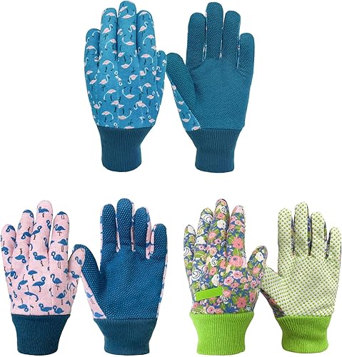 Miniatura 9 de Paquete de 3 pares de guantes de jardín para niños, guantes de jardinería para niños, regalos de jardinería para niños, talla grande (edad 5-6)