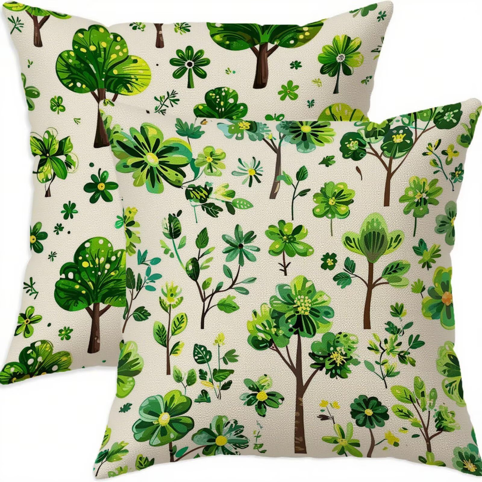 Housse de coussin lin vert imperméable 80x80 cm double face vintage