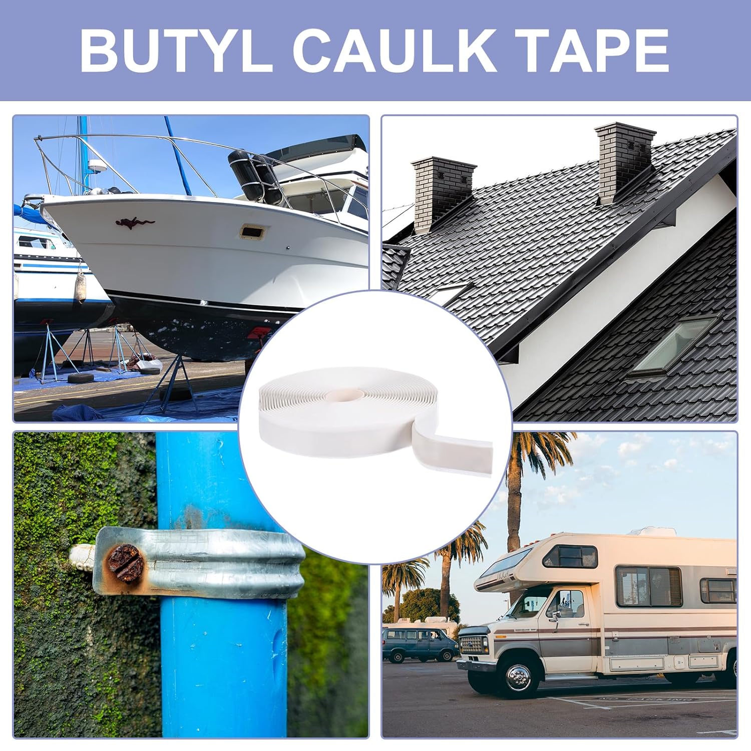 PATIKIL Butyl Seal Tape 30ft x 1" x 1/8" White Butyl Sealant Tape Butyl Rubber Caulk Tape Glazing Putty Tape for RV Trailer Motorhome Window and Vent Sealing Boat Sealing，4 Pack