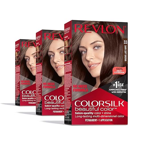 Revlon Colorsilk Beautiful Color Permanent Hair Color, (OLD VERSION) 33 Dark Soft Brown (Pack of 3) 04 Rubio natural ultra claro,27 Marrón