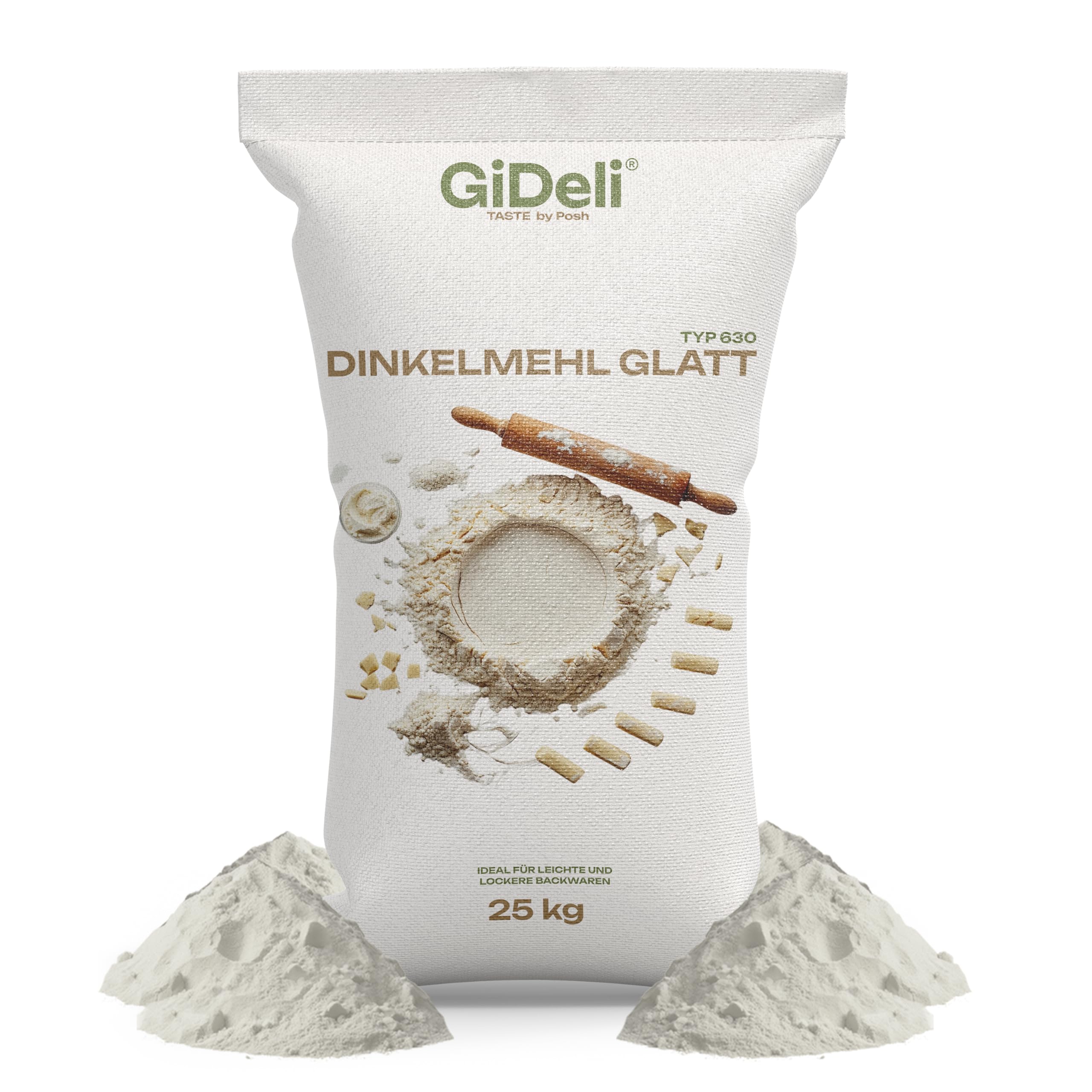 GiDeli Dinkelmehl Typ 630 25kg - Reines Dinkel Mehl Fein zum Brot Backen, für Pizza und Kuchen - GVO-frei