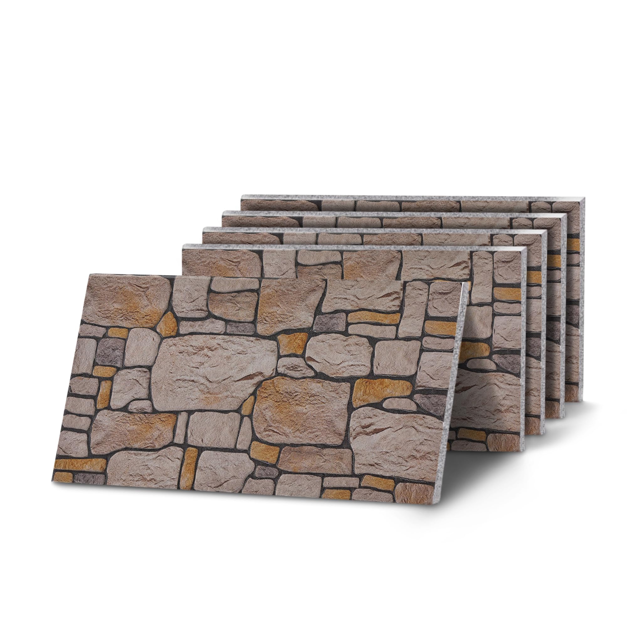 K&B Panels 3D Wall Panels, Stone Effect Styrofoam Wall Panels, Lightweight, Easy to Install, Acoustic Insulation, Indoor & Outdoor, (Cottage Stone Warm Sand) (5 Panels)