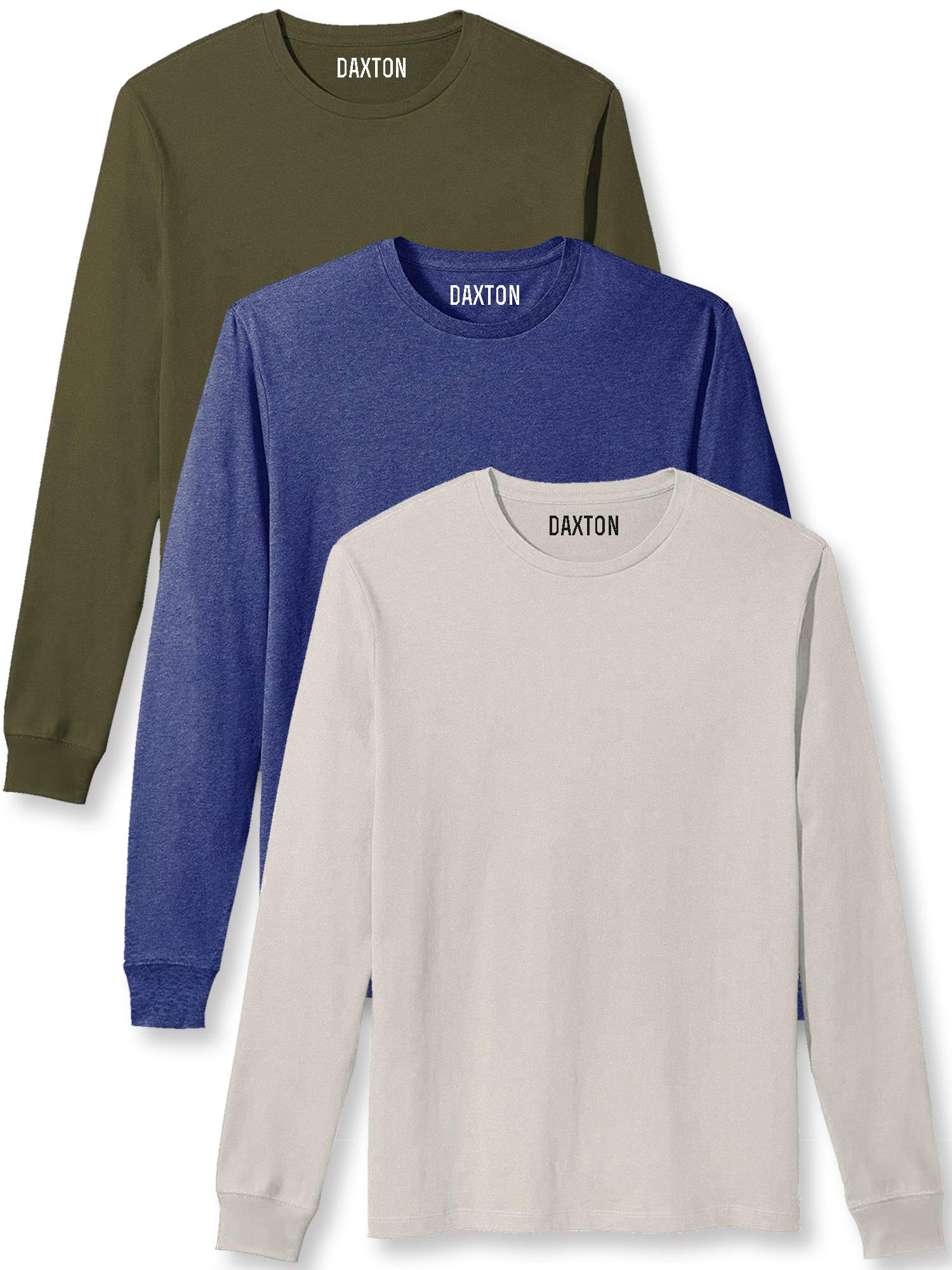 Daxton Premium Men Long Sleeves T Shirt Medium Weight Soft Cotton 3Pk Value