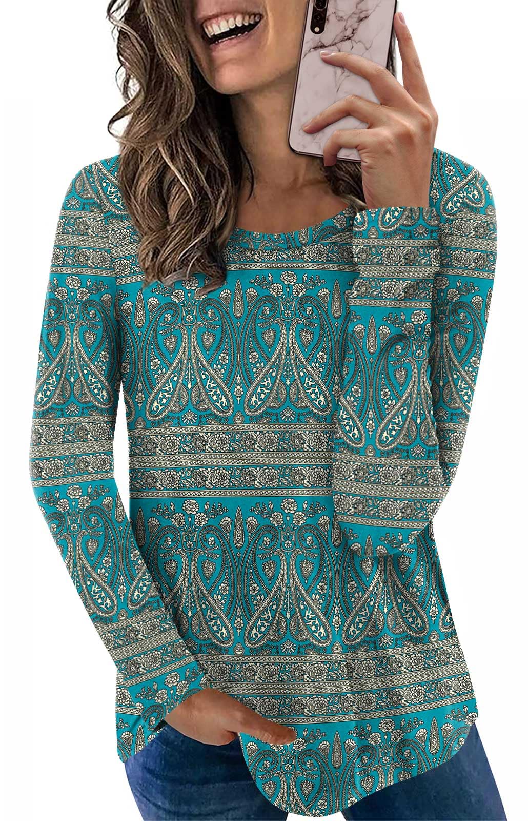 HOTGIFT Women's 2025 Fall Winter T-Shirts Casual Long Sleeve Crewneck Tunic Tops Loose Comfy Blouse