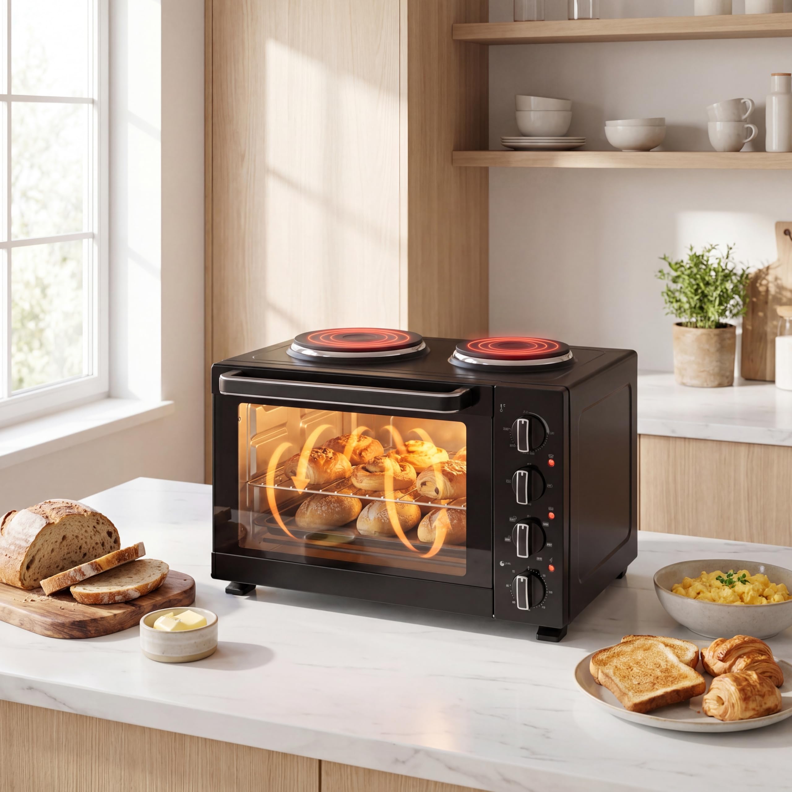Tristar Forno a convezione con 2 piastre, capacità 35 L, 3200 W, struttura in acciaio, mini cucina compatta per pasti completi, OV-3670