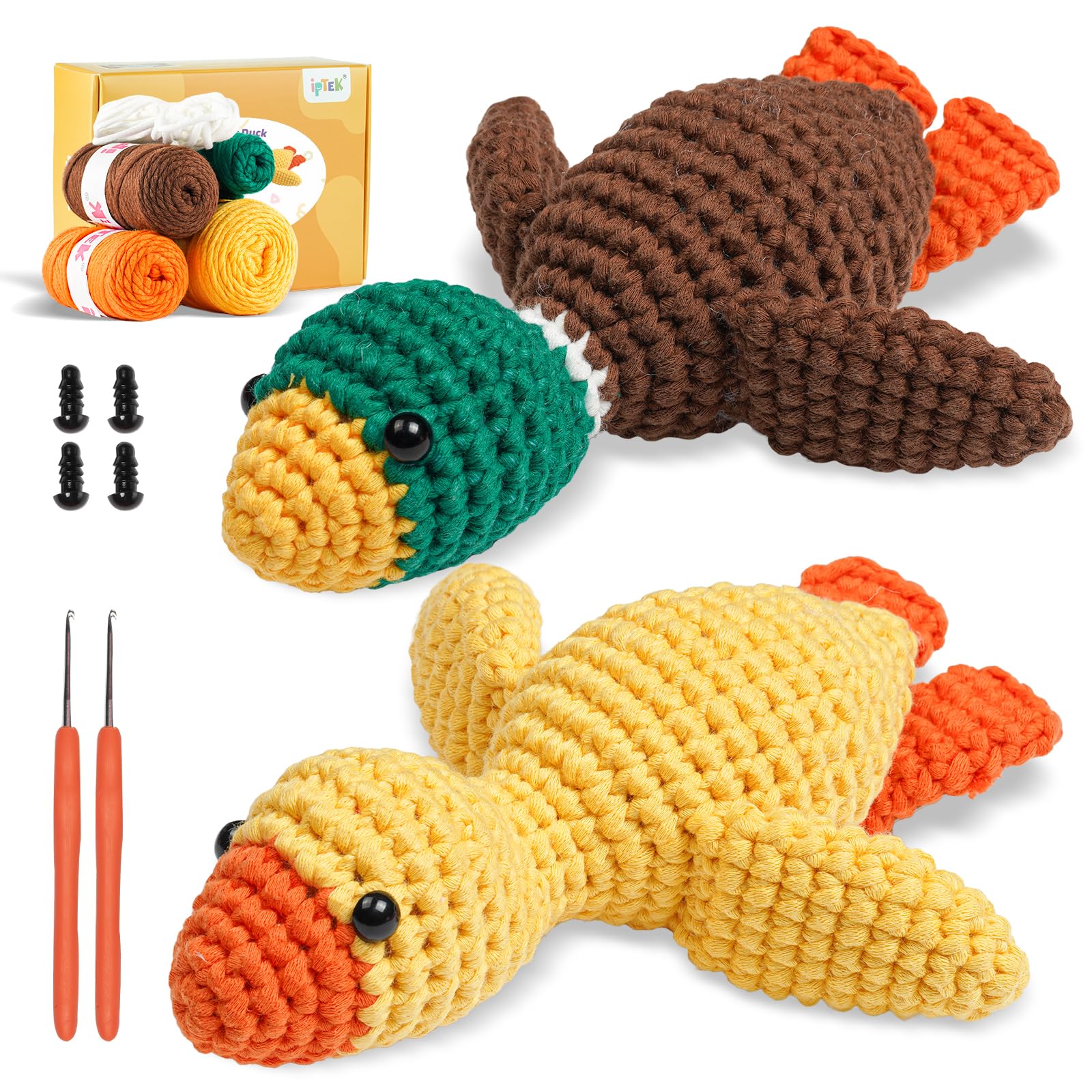 iptek Crochet Kit for Beginners, Learn to Crochet, Include Easy Knitting Soft Yarn, Step-by-Step Video Tutorial, Hook, Holiday Birthday Gift Adults(2 Pack Ducks)