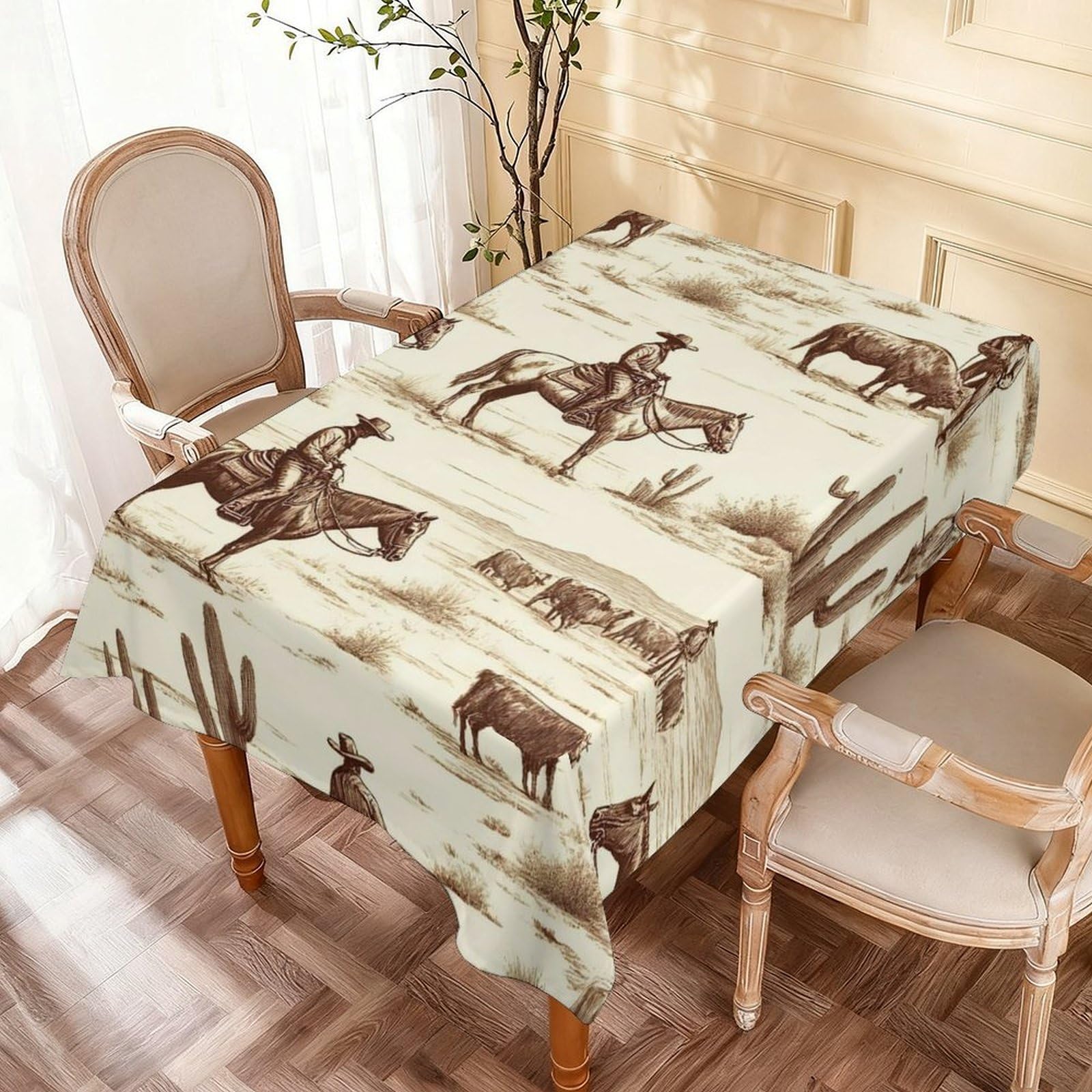 Nappe Far West cowboys désert 137x183cm anti-taches pour table