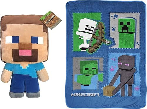 Jay Franco Minecraft Steve Pillow Buddy - Paquete de 2 piezas, incluye Pillow Buddy, manta