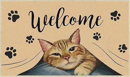 Welcome Cat Door Mat, Cat Footprint Non Slip...