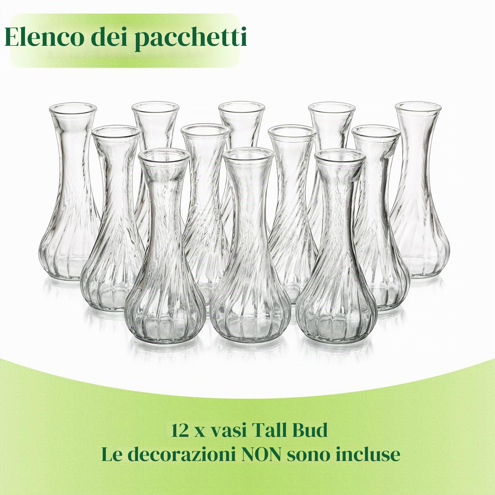 Vaso Di Boccioli Di Vetro Per Fiori - Hewory Set Di 12 Piccoli Vasi Sfusi Per Centrotavola Da Tavola, Mini Vaso Trasparente A Coste Con Rose Per Eventi Soggiorno Decorativo Floreale A Stelo Singolo