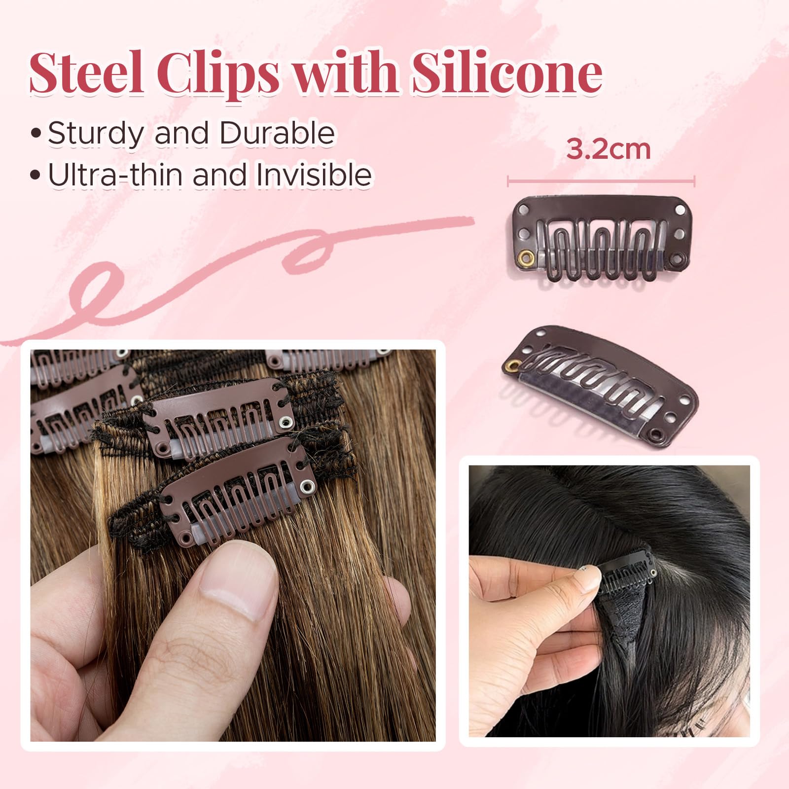 MY-LADY Extensiones Pelo Natural Clip 8 Piezas 35cm Extensiones de Cabello Clip Natural con Doble Costura para Volumen Completo Mujeres(#4P27 Brun Moyen/Blond Foncé, 120g)