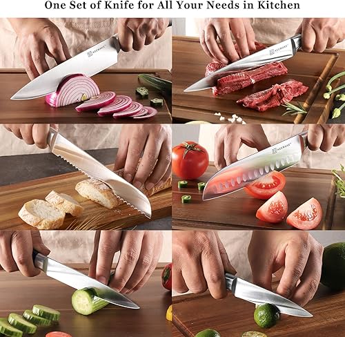 Miniatura 6 de KEEMAKE Juego de bloques de cuchillos de cocina, bloque magnético con 7 piezas ultra afiladas de acero inoxidable de alto carbono 1.4116 cuchillas,