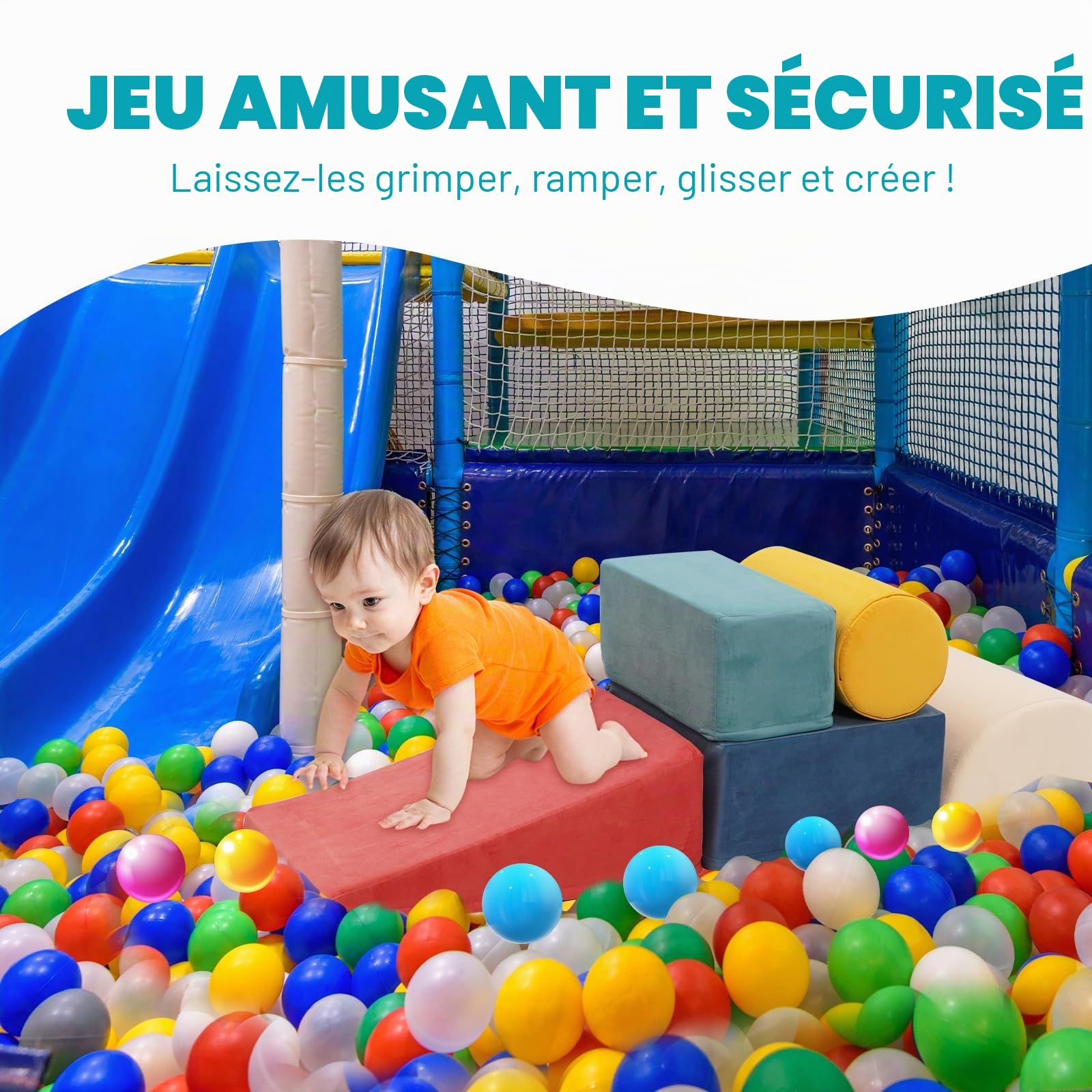 Parcours motricité bébé – 5 pièces Soft Play Corner Climber, Blocs de Construction Souples Géants en Mousse, Jouets d'escalade Éducatifs pour Bébé 1 Ans+, Design Lavable (Couleur)