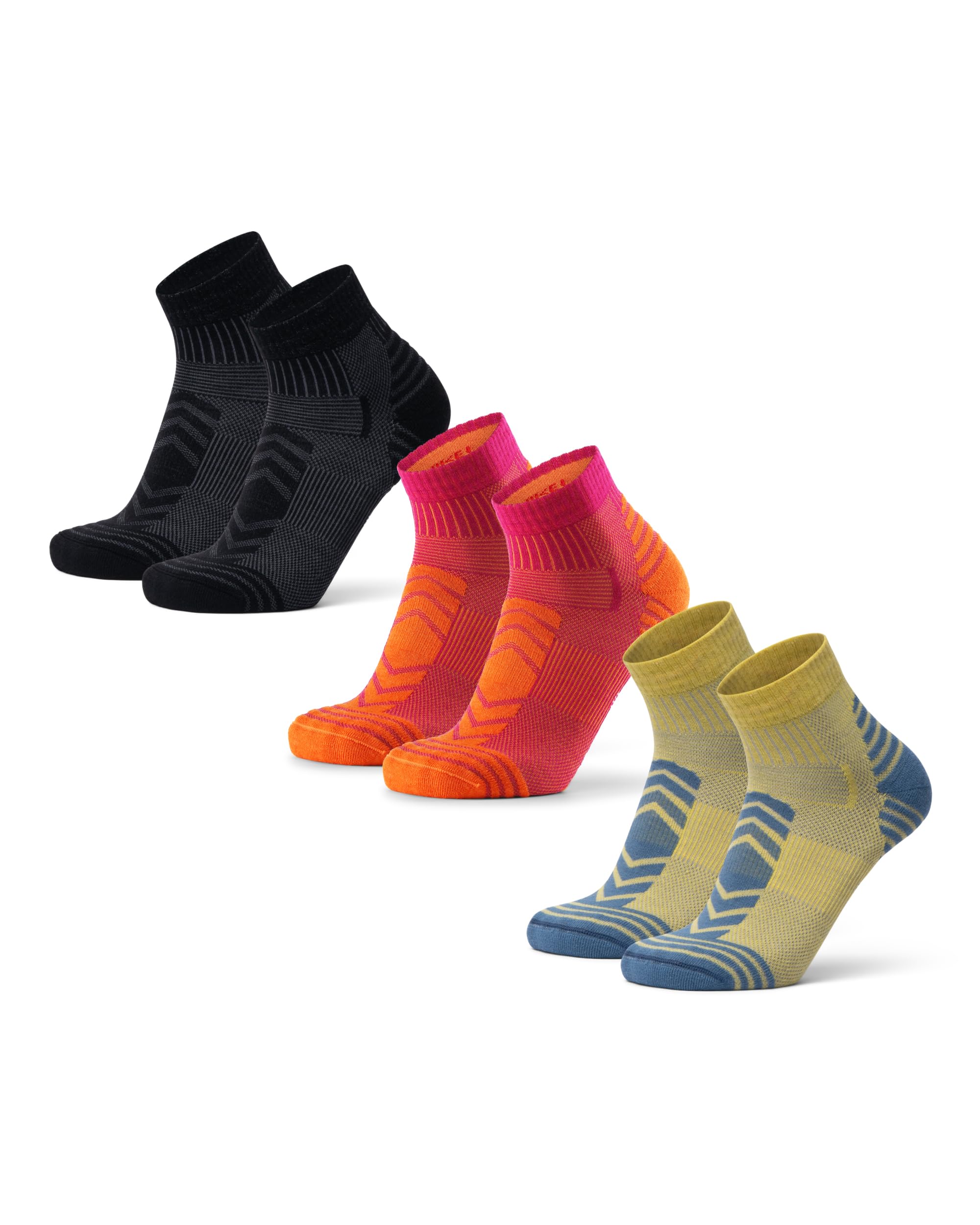 DANISH ENDURANCE Kurze Merino Wolle Wandersocken, Wollsocken, Merino Socken, Leicht Gepolstert, Atmungsaktiv & Anti-Blasen, Unisex, für Herren & Damen, 3 Paar