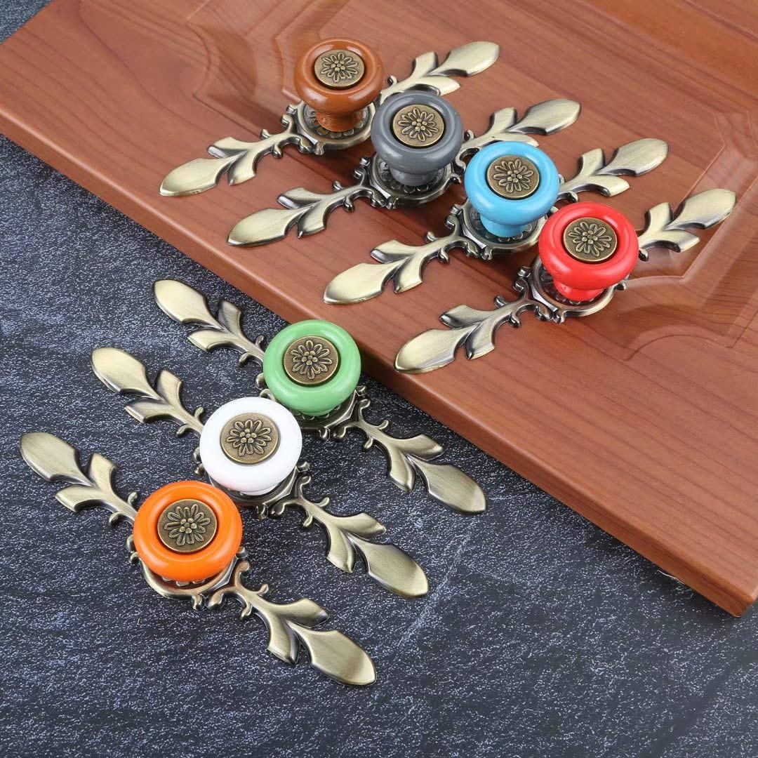 Amazon | ヴィンテージ風セラミックノブ 6個 レトロ キャビネット ドア