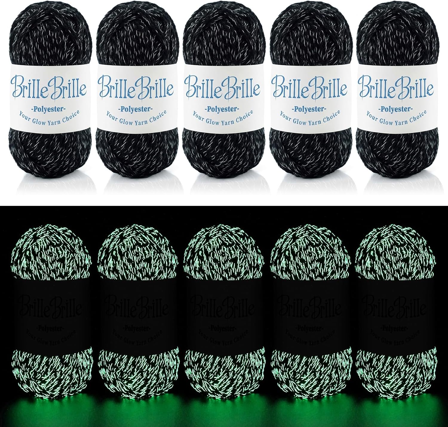 Glow in The Dark Yarn - 5 Pack Glow in The Dark Yarn for Crochet(260g/9oz | 273 Yards) Knitting & Crochet Thread for DIY Crafts, Gifts, Doll Making (Black)