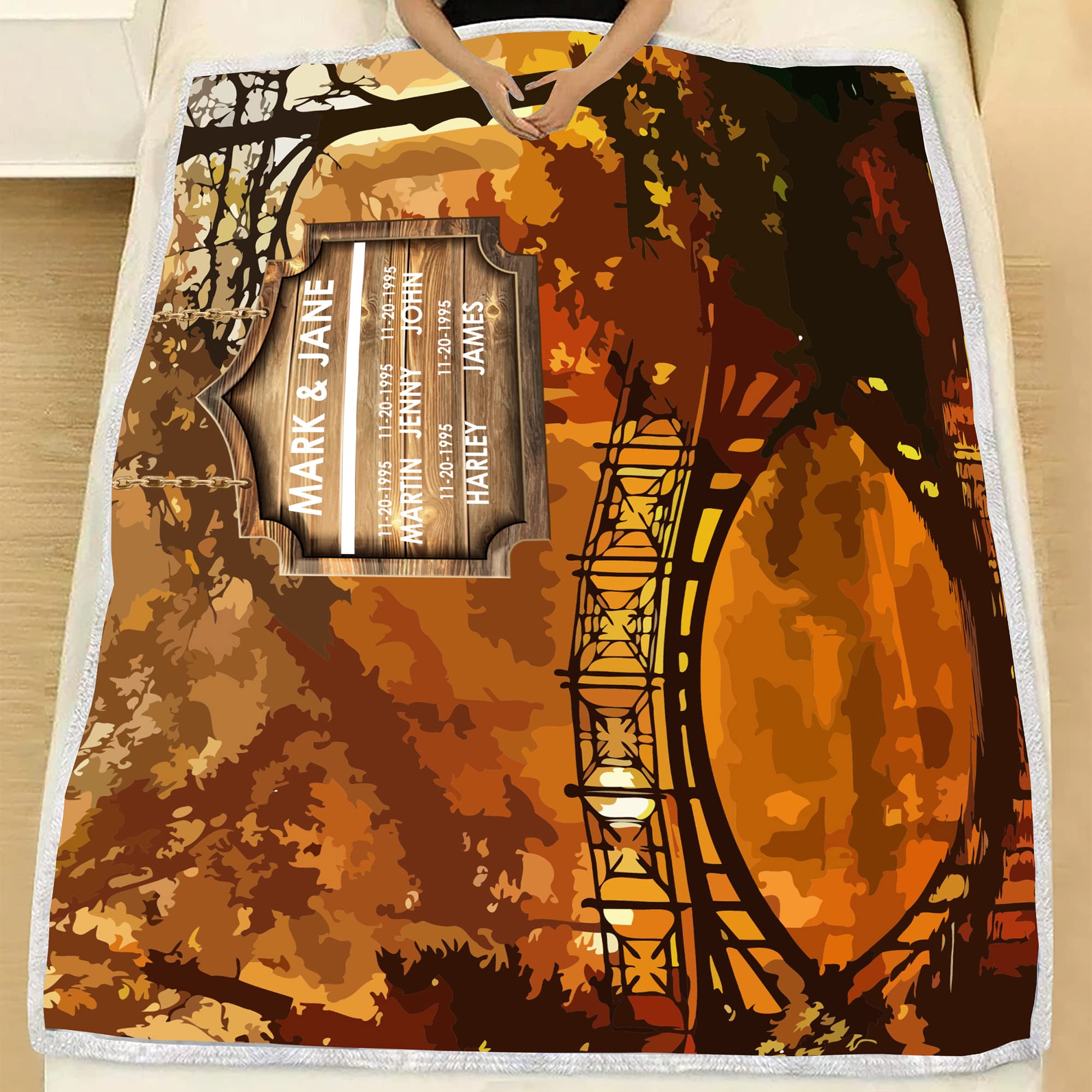Manta personalizada de otoño familiar con nombre, fecha, manta personalizada de Acción de Gracias, regalo personalizado, manta de otoño, regalo personalizado, manta de mamá, regalo para papá, manta