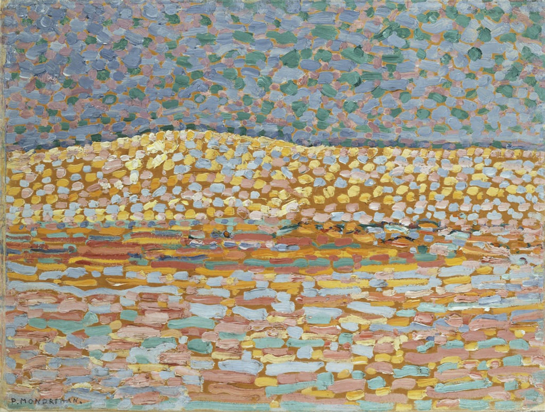 POSTERIIk Vintage Classic Picture Landscape Artwork Pointilliststudy At Left by Piet Mondrian Portrait Canvas Painting for Office Home Decor 60x90cm