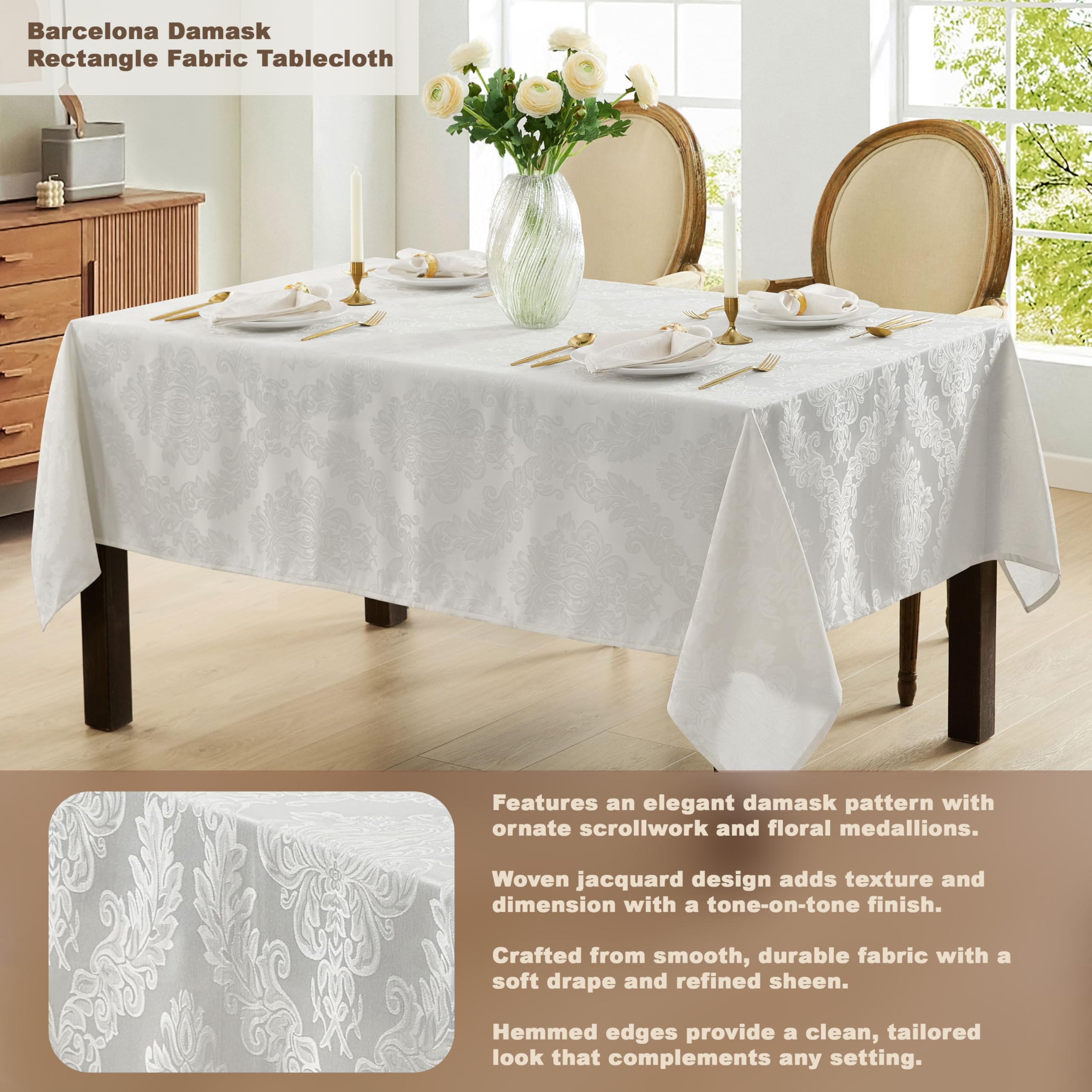 Snapklik.com : Barcelona Luxury Damask Fabric Tablecloth, 70” Extra ...
