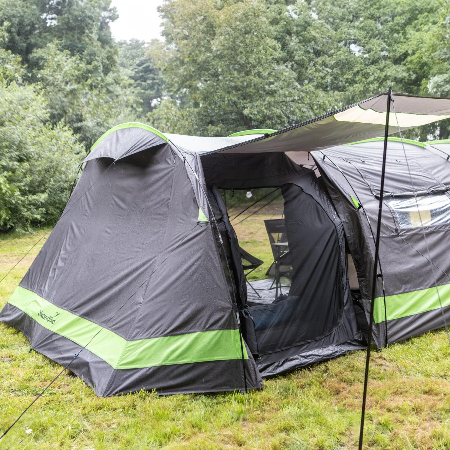 Skandika Kambo Tente Tunnel pour 6 Personnes | Cabine Sombre avec revêtement argenté, Colonne d'eau de 3000 mm, 3 entrées, Marquise, avancée, avec Tapis de Sol | Tente de Camping