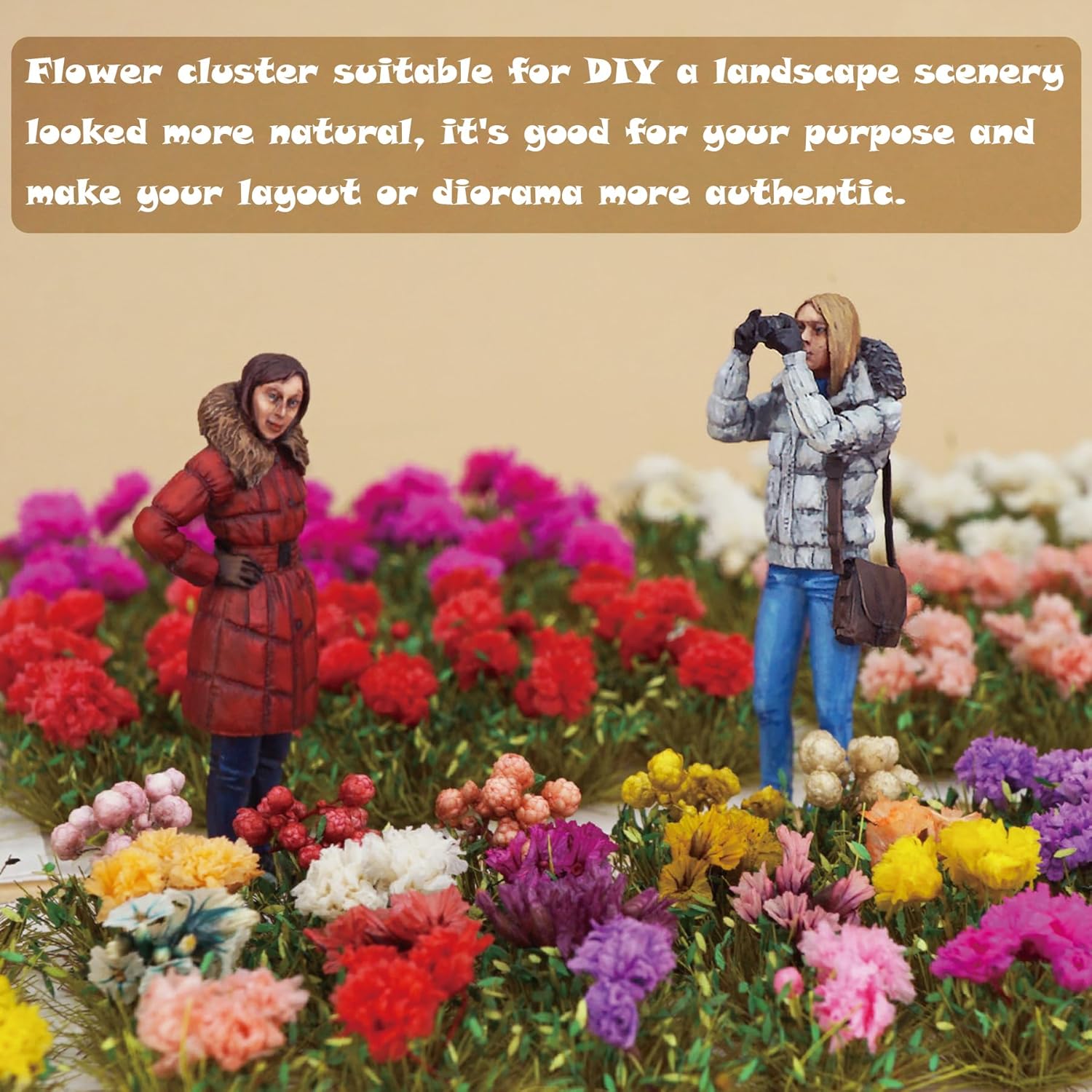 Woohome Flower Cluster Flower Vegetation Groups Grass Tufts Miniature Static Scenery for DIY Architecture Building Model Railway Train Diorama Garden Scenery Landscape Layout (4 Colors)