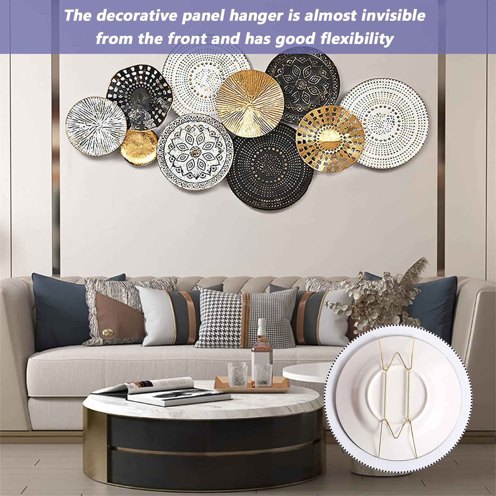 8PCS 8 Inch Gold Plate Hangers, Stainless Steel Decorative and Invisible Hooks for Walls With 4 Wall Hooks - Image 4