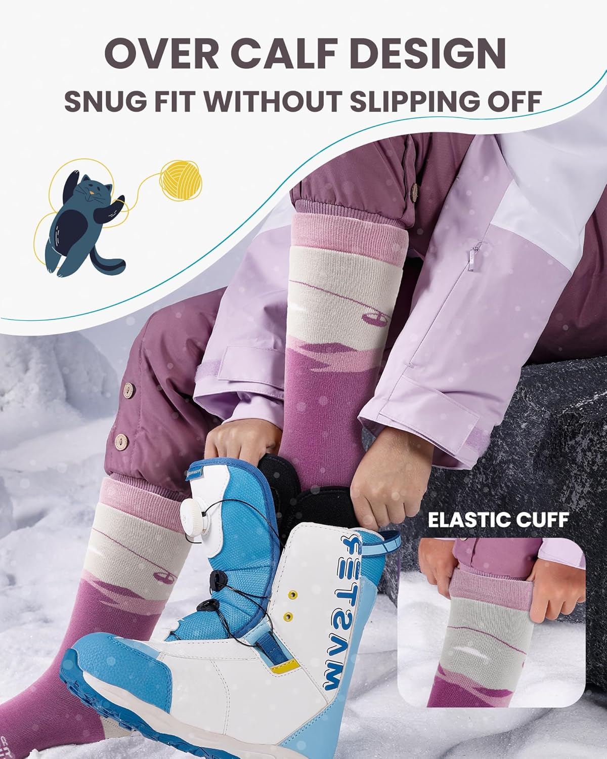 OutdoorMaster Ski Socks, Snowboarding Socks for Boys & Girls, Thermal Winter Warm & Breathable, Over The Calf Non-Slip Cuff - Image 5