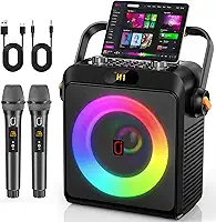 JYX Karaokê com 2 Microfones Sem Fio para Adultos e Crianças, Karaoke Portatil com Luzes de RGB DJ, Suporte para BT/TF/USB/AUX, Ajuste do ECHO/BASS, Para Festas Internas e Externas