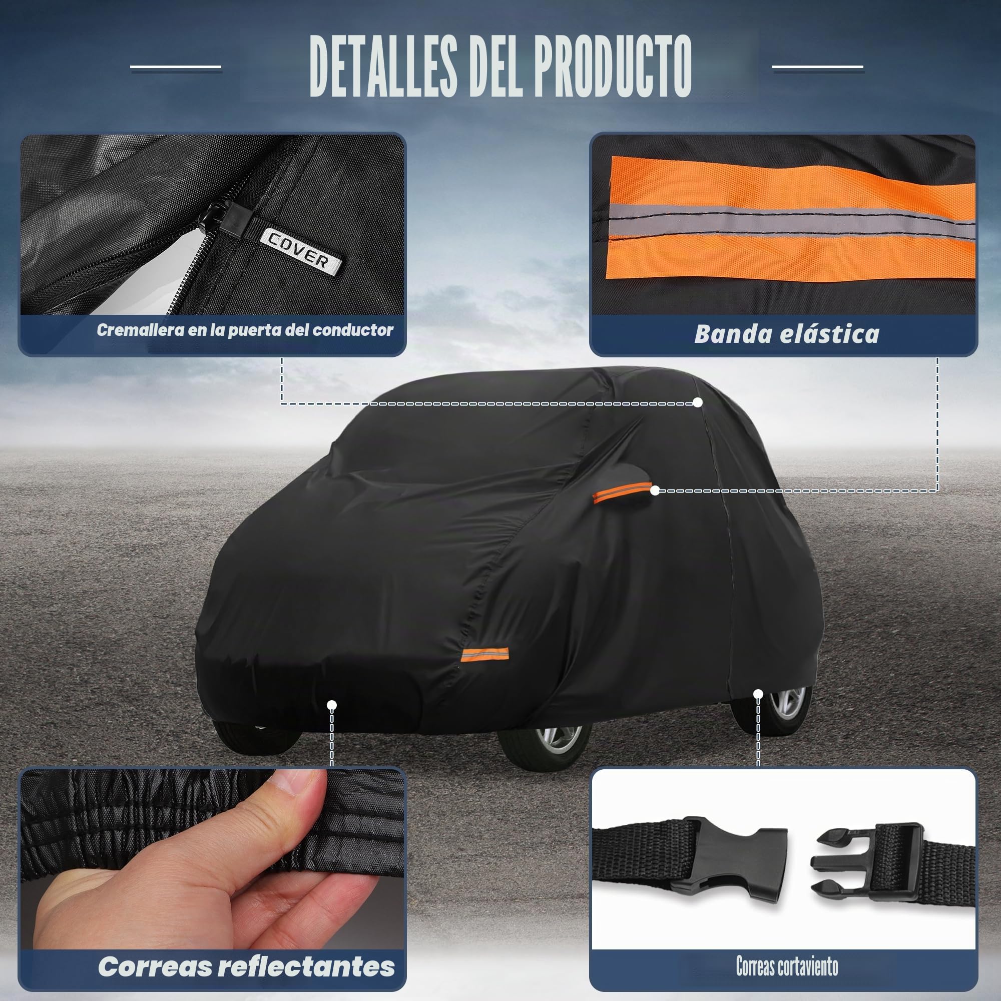 X AUTOHAUX Funda de coche para Smart Fortwo 2007-2019 210D-PU para exteriores, para todo tipo de clima, con cremallera de puerta, impermeable, resistente al viento, protección contra el sol, la lluvia