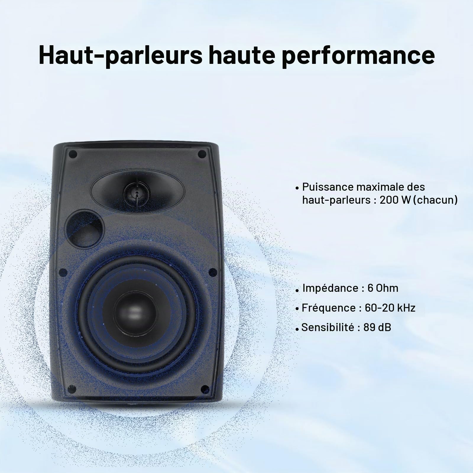 Herdio 6,5 Pouces 800 W Haut-parleurs Bluetooth d'extérieur, filaires étanches avec amplificateur Multifonctionnel, Haut-parleurs muraux pour terrasse, Piscine, Jardin (Noir)