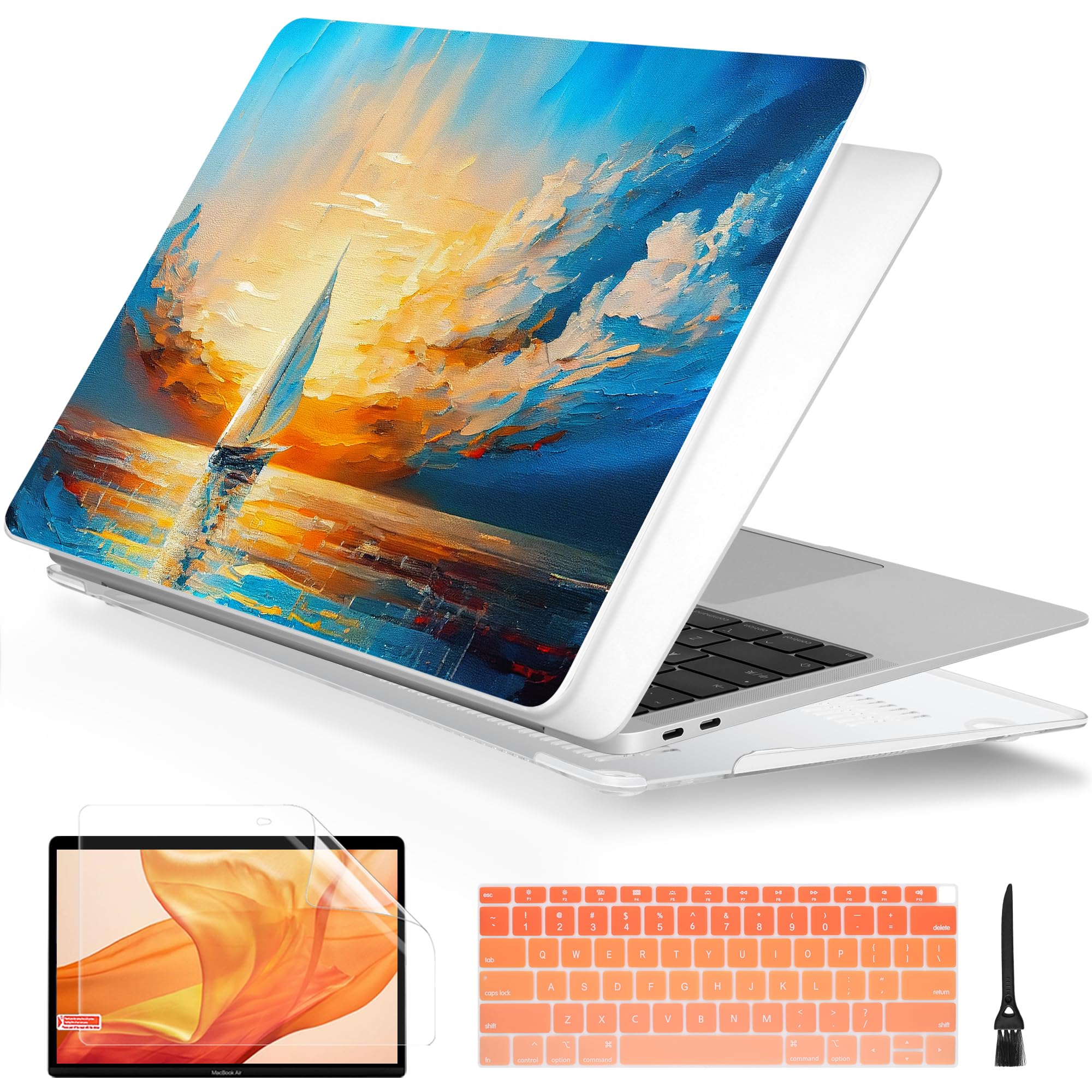 Batianda Design Case for M1 MacBook Air 13 Inch Model A2337 A2179 A1932 2021 2020 2019 Release,3D Painted Landscape Series Hard Shell with Keyboard