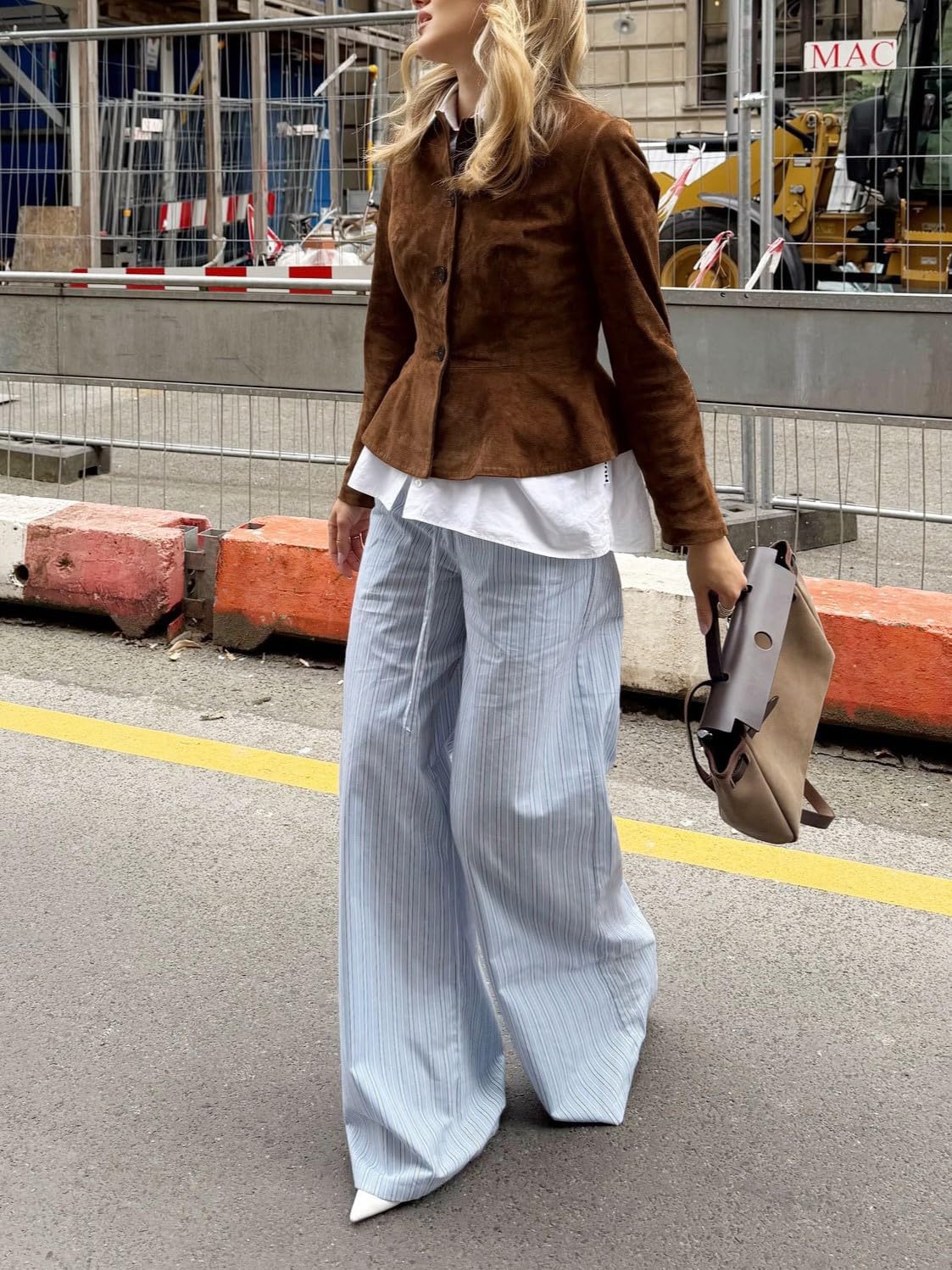 CHARTOU Women Faux Suede Leather Cropped Jacket Coat Lapel Button Down Ruffle Outwear