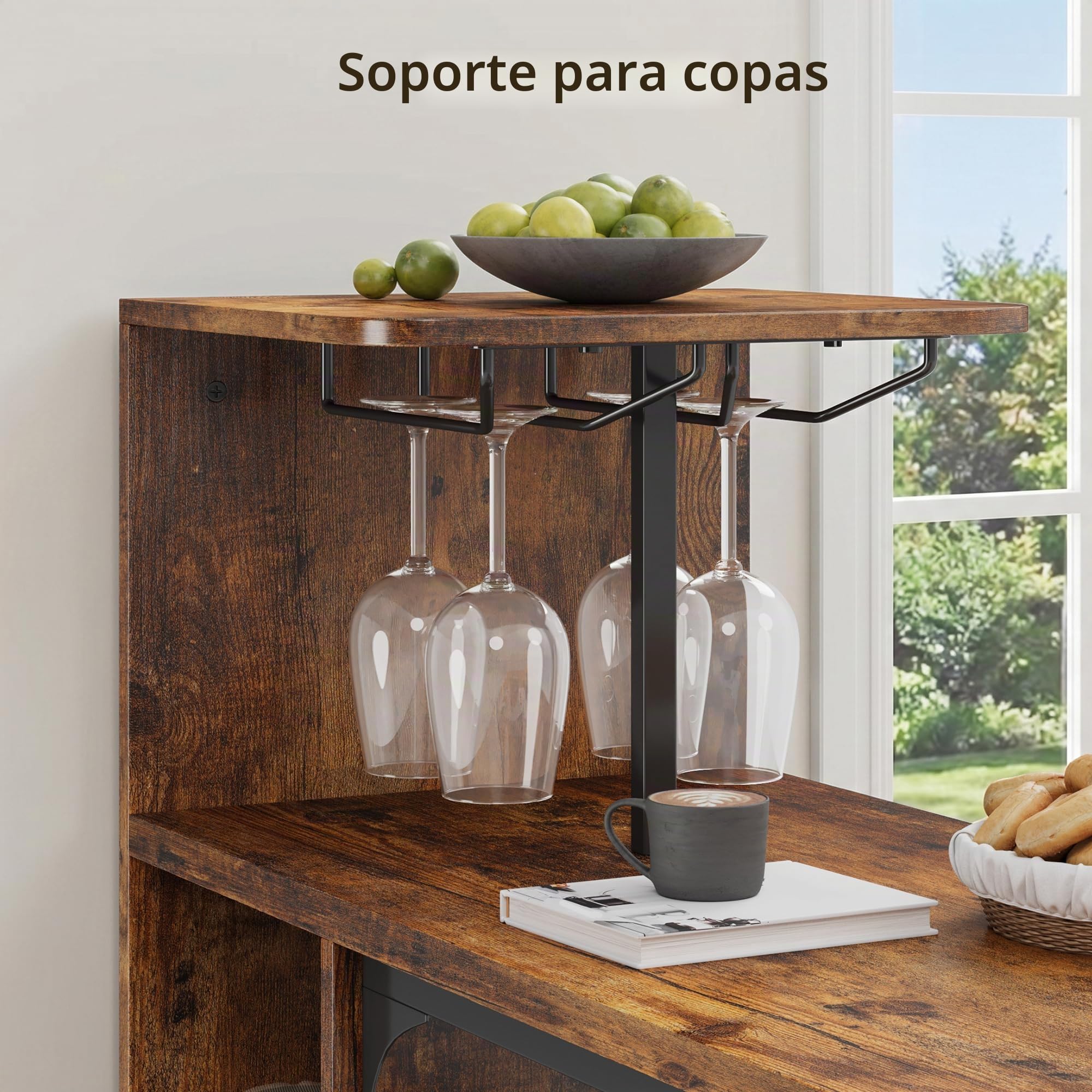 Xbro Juego de Bar con 2 Taburetes, Mesa de Bar con Portacopas de Vino y Estante, Estructura Metálica, Diseño Industrial para Bar y Comedor(Retro)