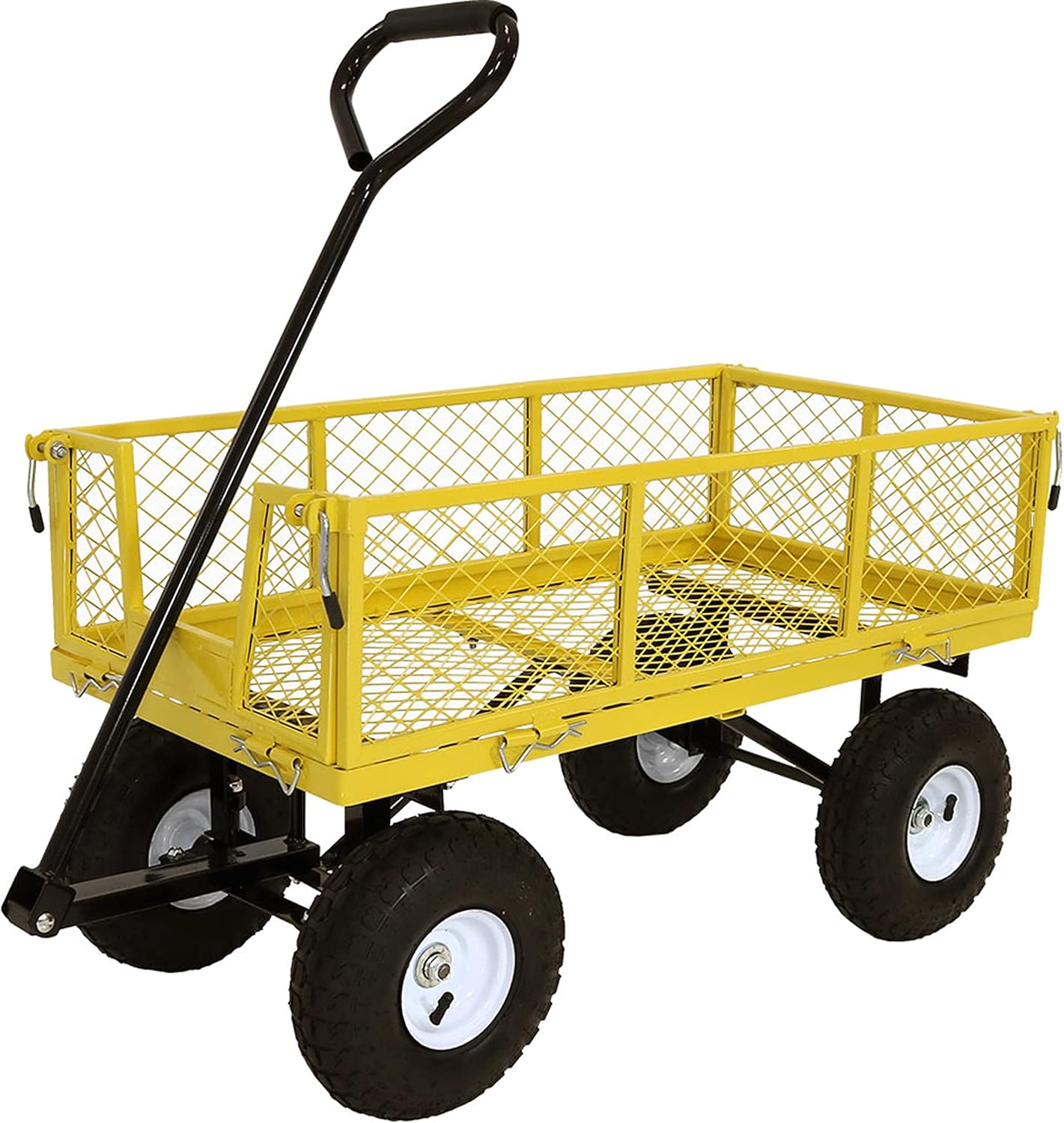 Sunnydaze Utility Cart with Removable Folding Sides, Yellow, 34 Inches Long x 18 Inches Wide, 400 Pound Weight Capacity