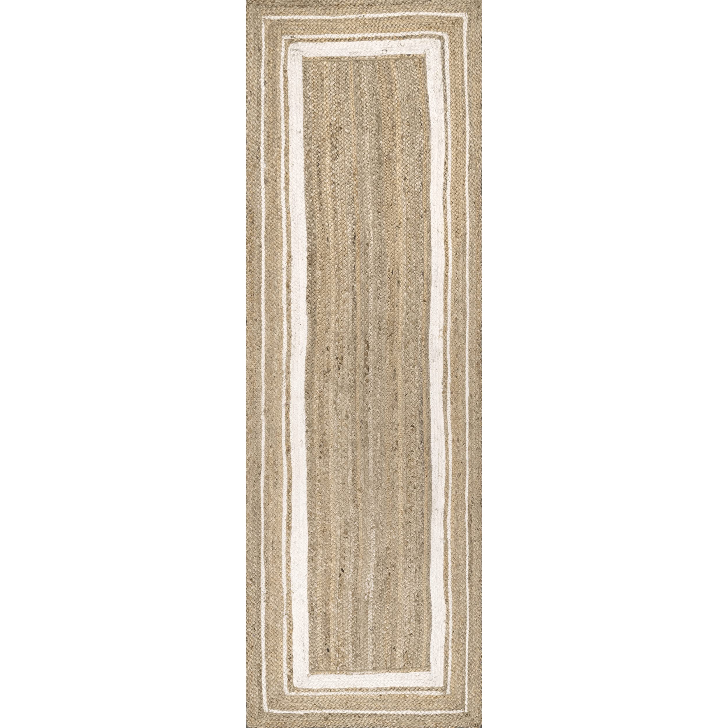 nuLOOM Rikki Braided Border Jute Runner Rug, 2' 6" x 10', Off-white