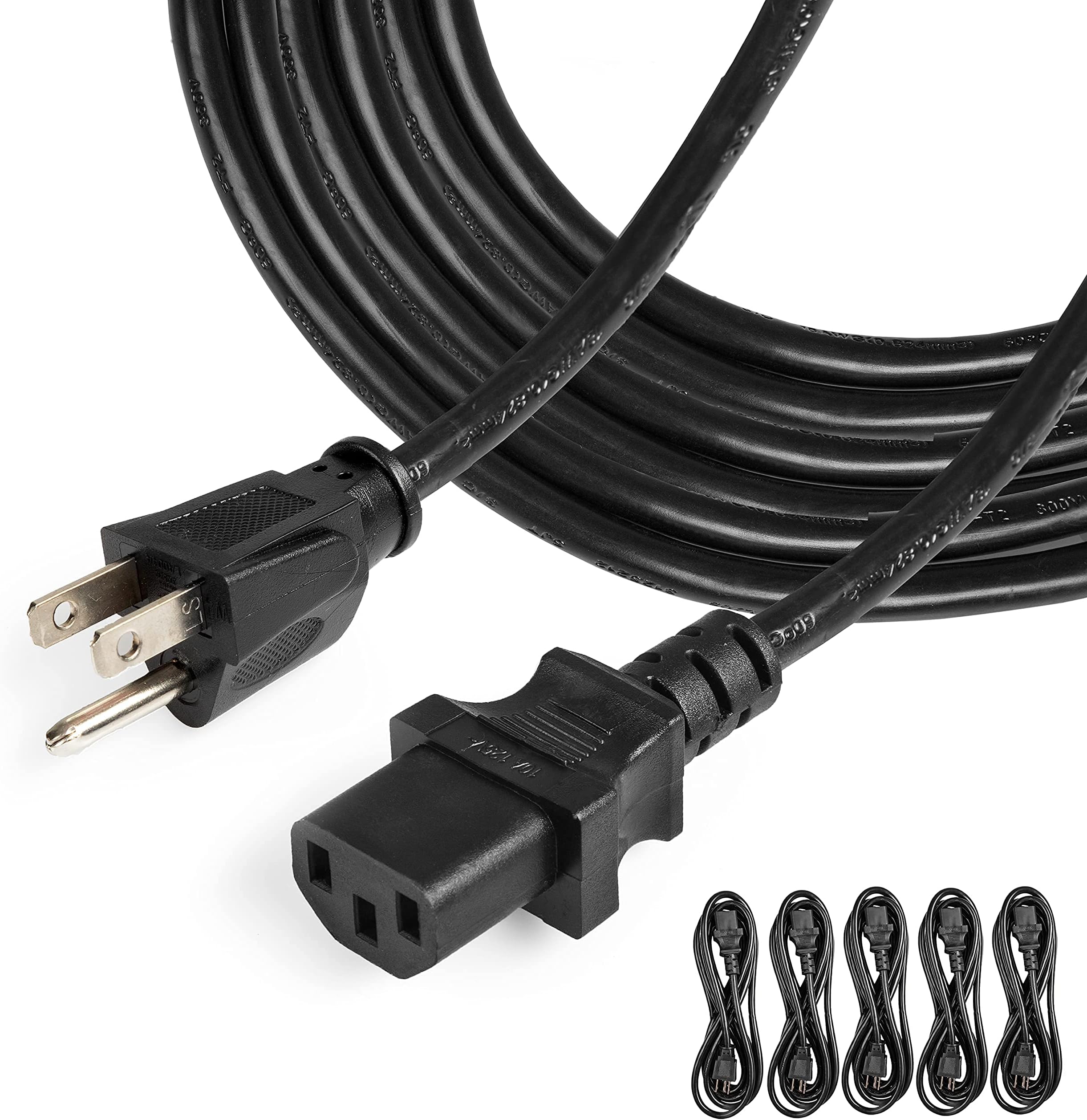 Iron Forge Cable 5 Pack of 10 Ft Power Cords for TV Computer or Monitor (NEMA 5-15P to C13) - 18/3 Replacement Audio & Video Power Cable, Black