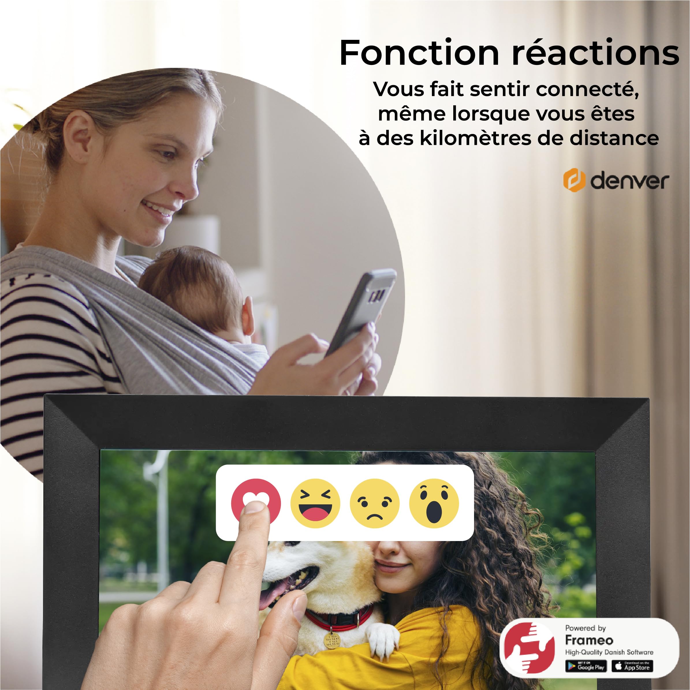 Denver PFF-1024BMK2 Cadre Photo numérique Wi-FI FRAMEO 10,1 Pouces, écran Tactile IPS 1280 x 800, mémoire 16 Go, Application iOS/Android, Noir