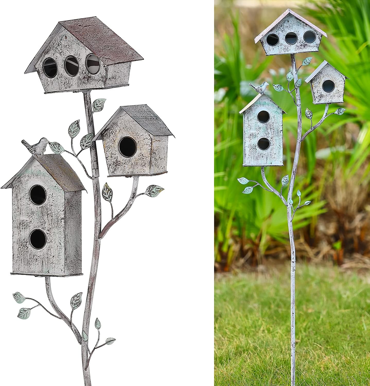 Birdhouse Garden Stakes,Metal Bird House with Pole Metal