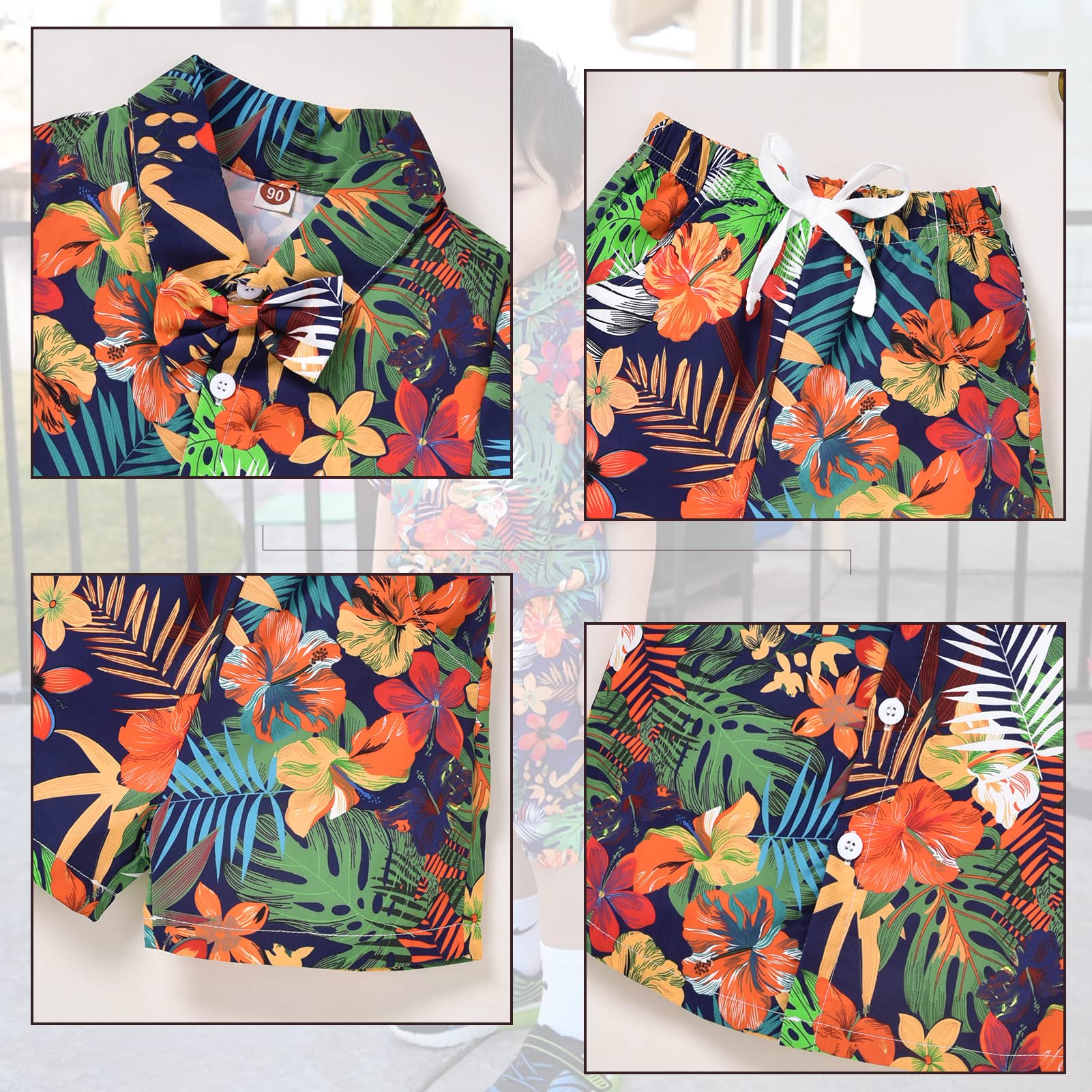 HINTINA Conjunto de pantalones cortos hawaianos de manga corta para bebé con estampado floral y hojas
