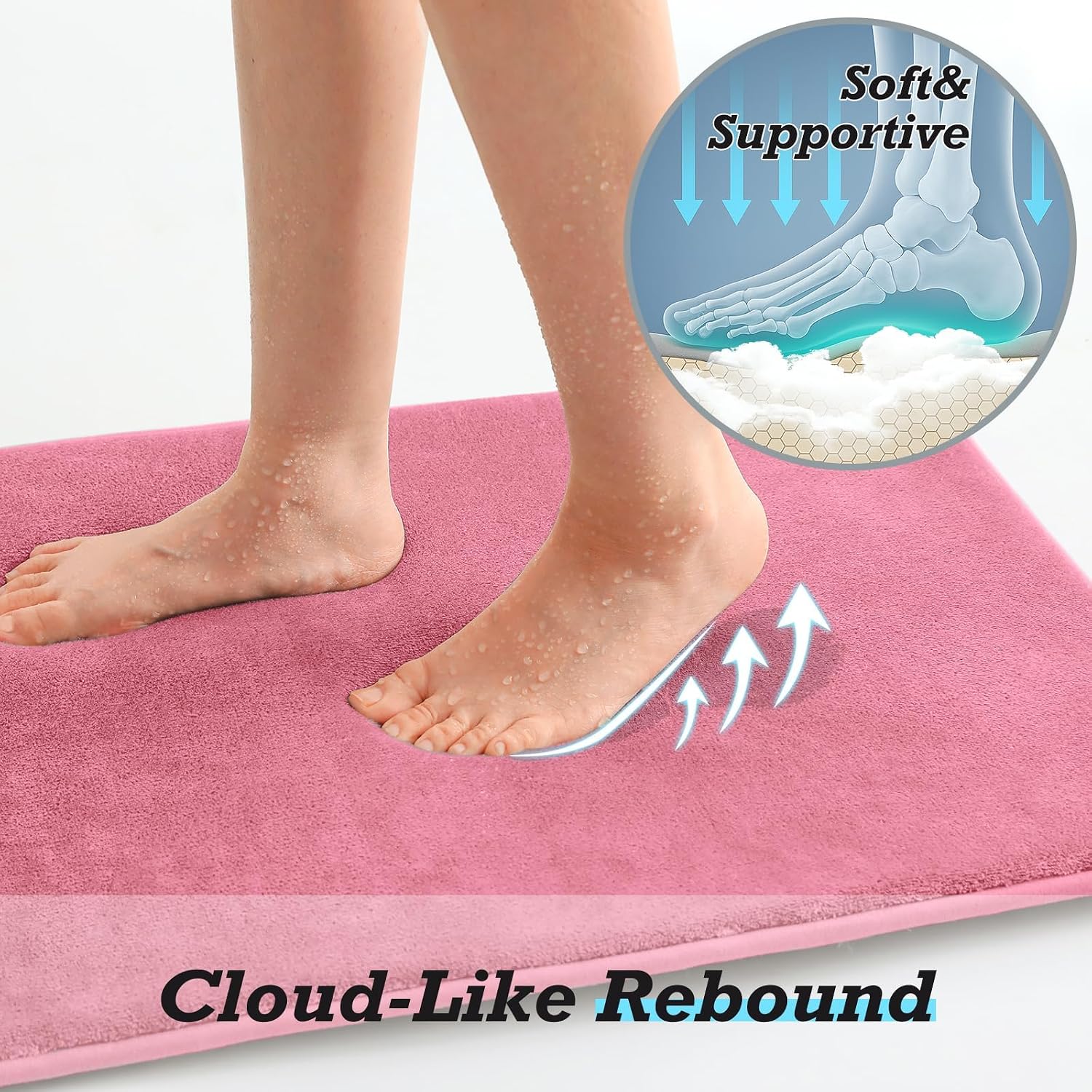 HUXMEYSON Bathroom Rugs Sets 3 Piece, Non-Slip & Quick Dry Bath Mat Set, Ultra Soft Velvet Bath Rugs for Bathroom, Toilet and Shower Floor, Pink image 5